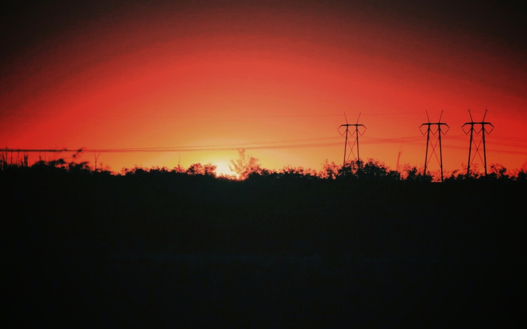 Закат за лесом обои