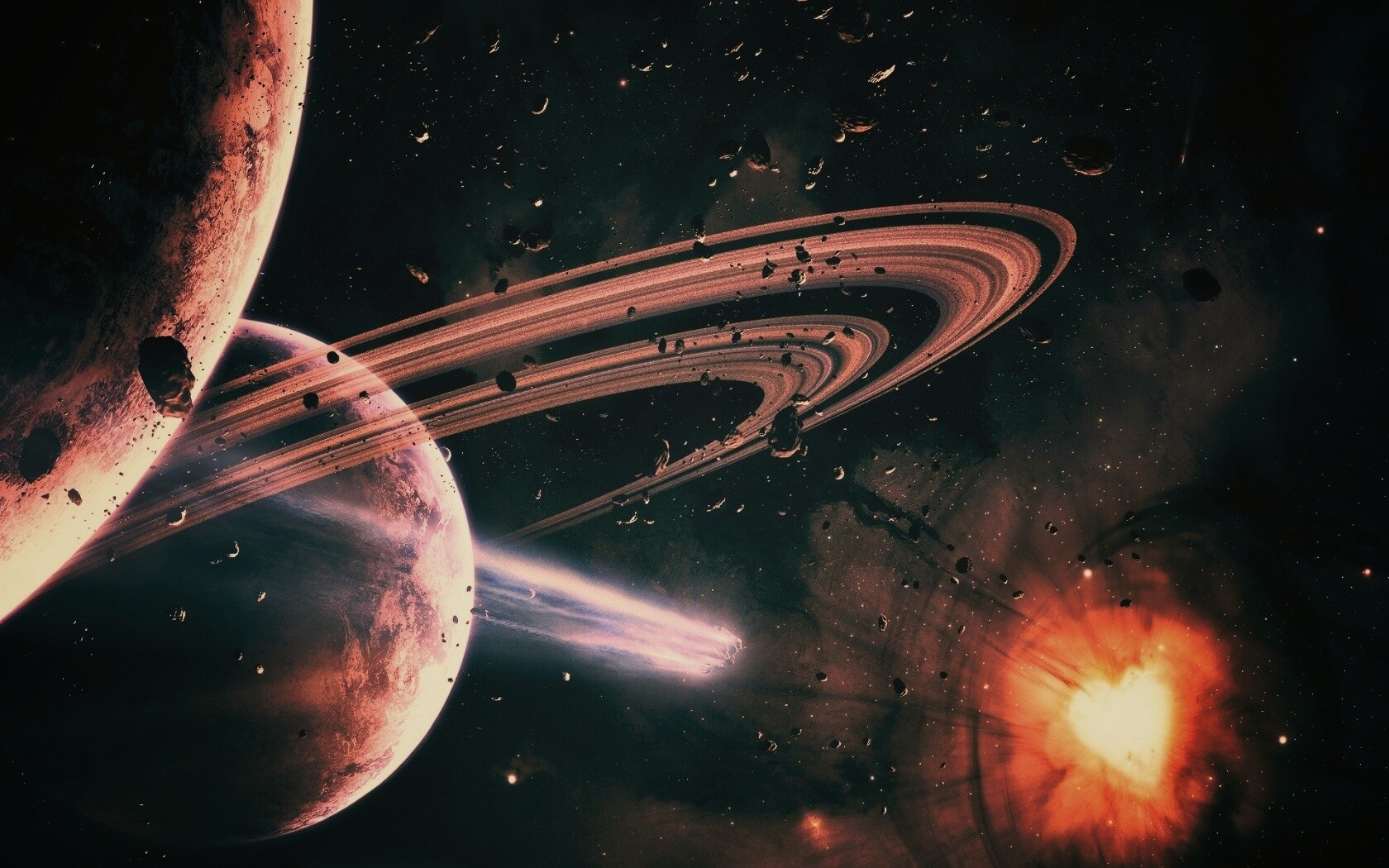 Голубой метеорит и туманность в виде сердца обои