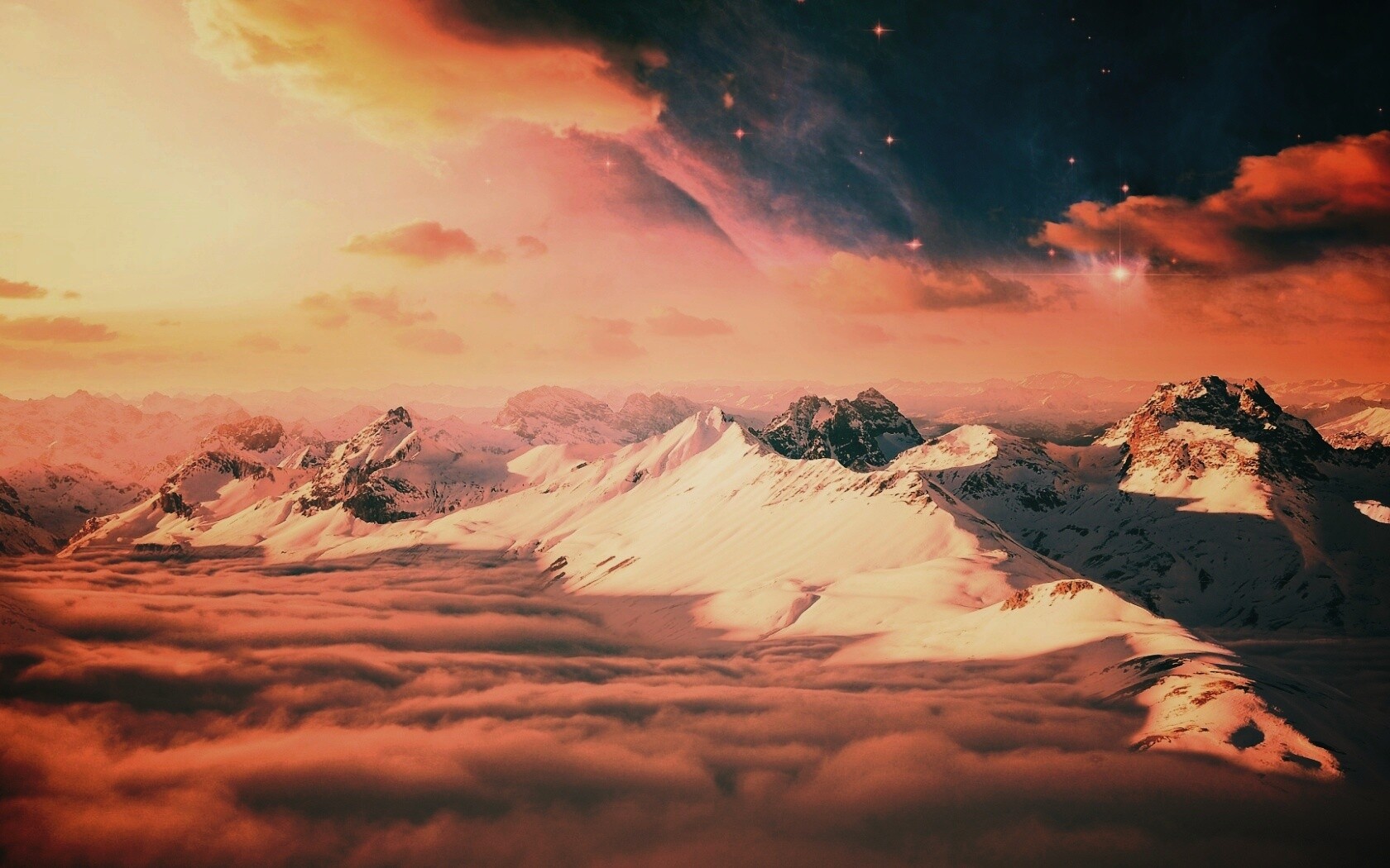 Горный хребет над облаками обои