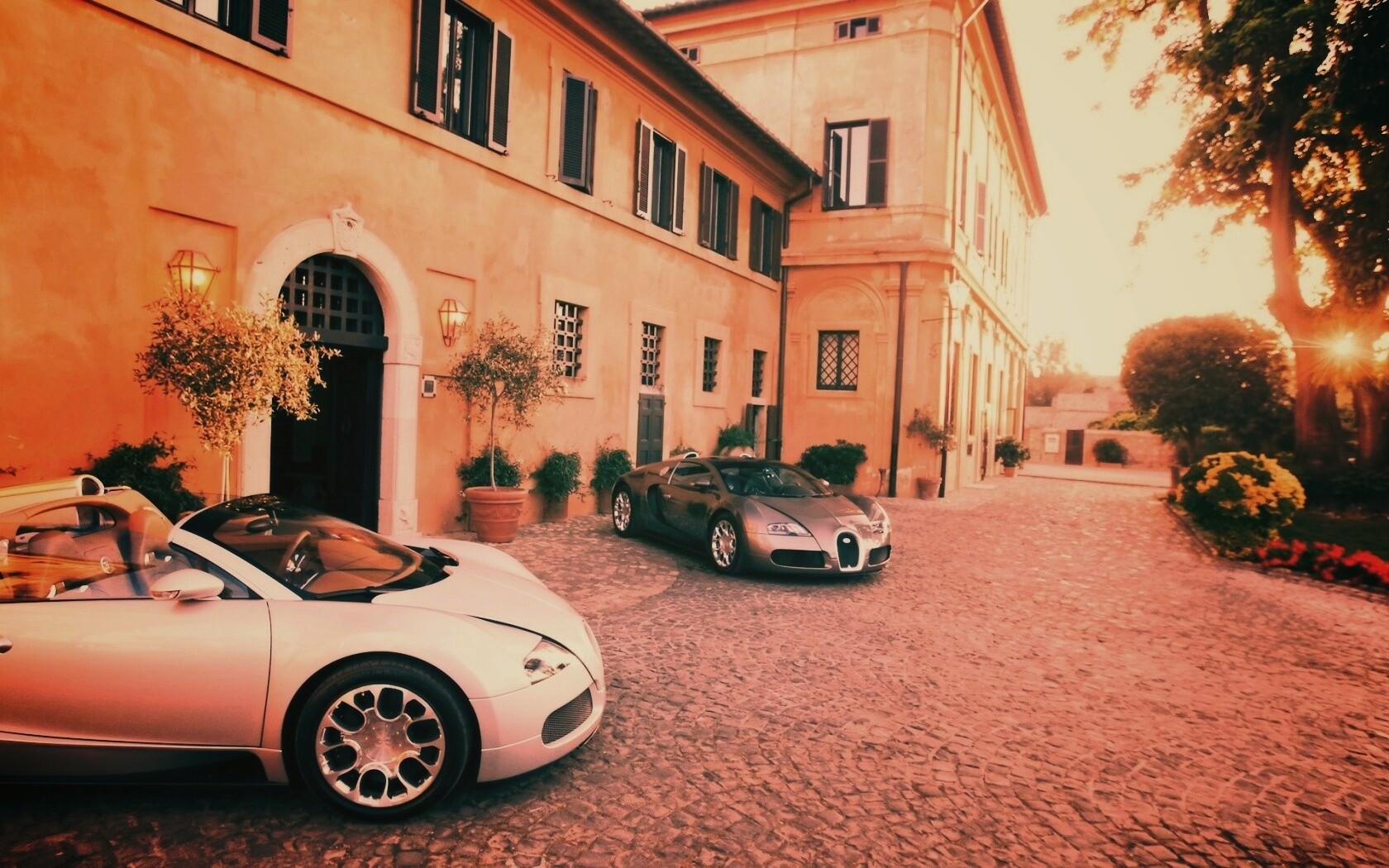 Два Бугатти у дома обои