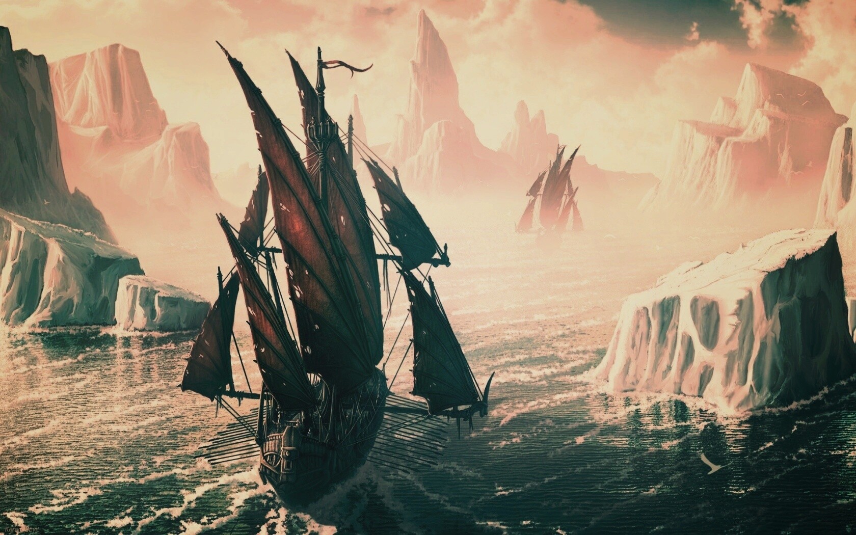 Корабли во льдах обои