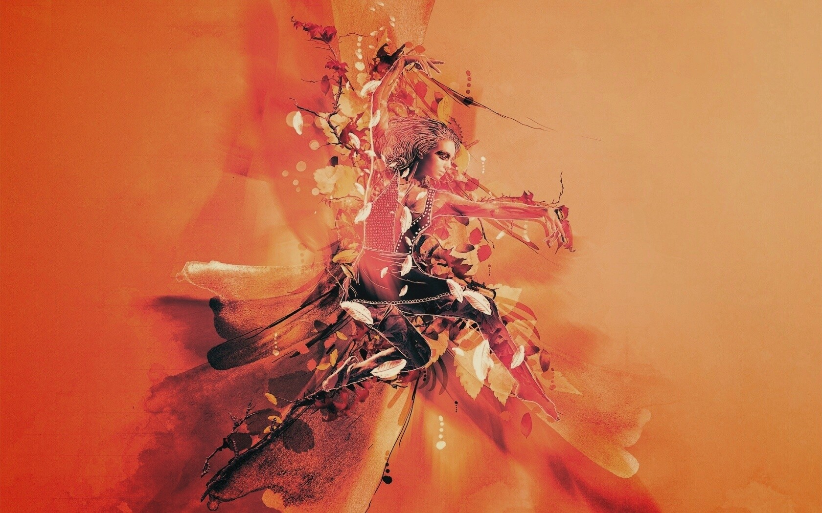 Девушка танцует в листьях обои