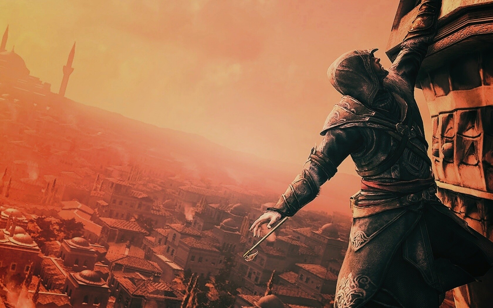 Ассасин лезет на башню обои