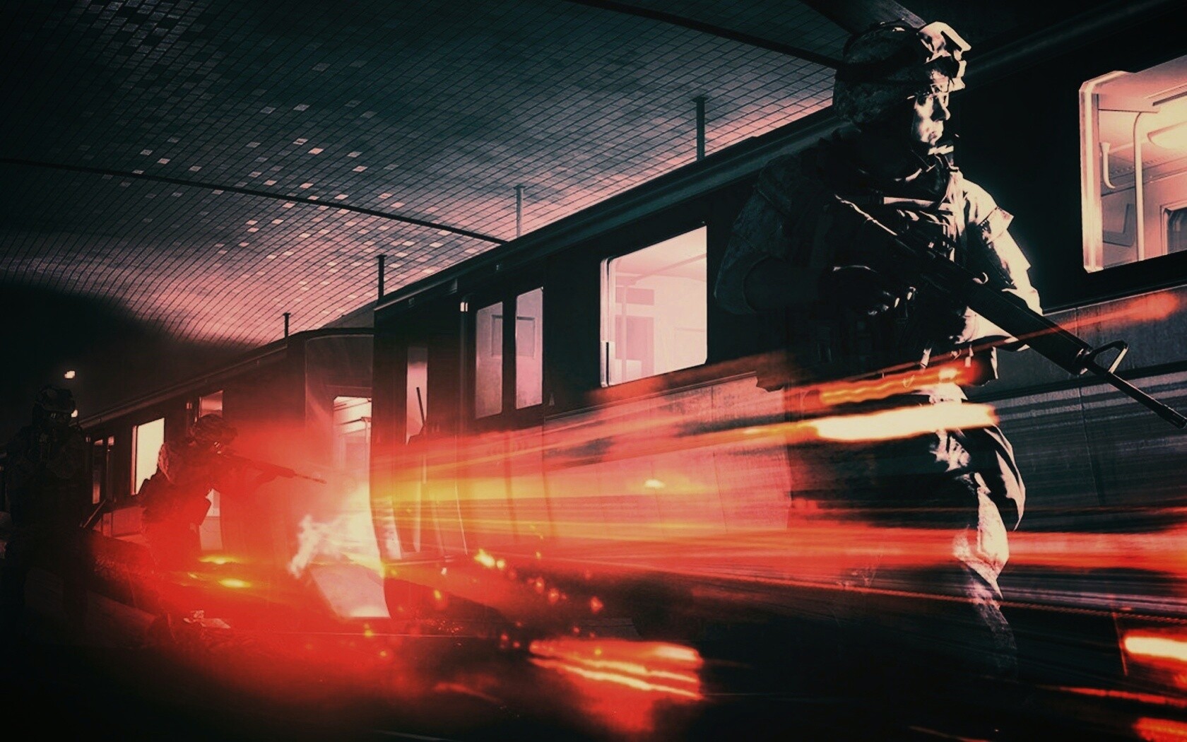 Солдаты на станции метро обои