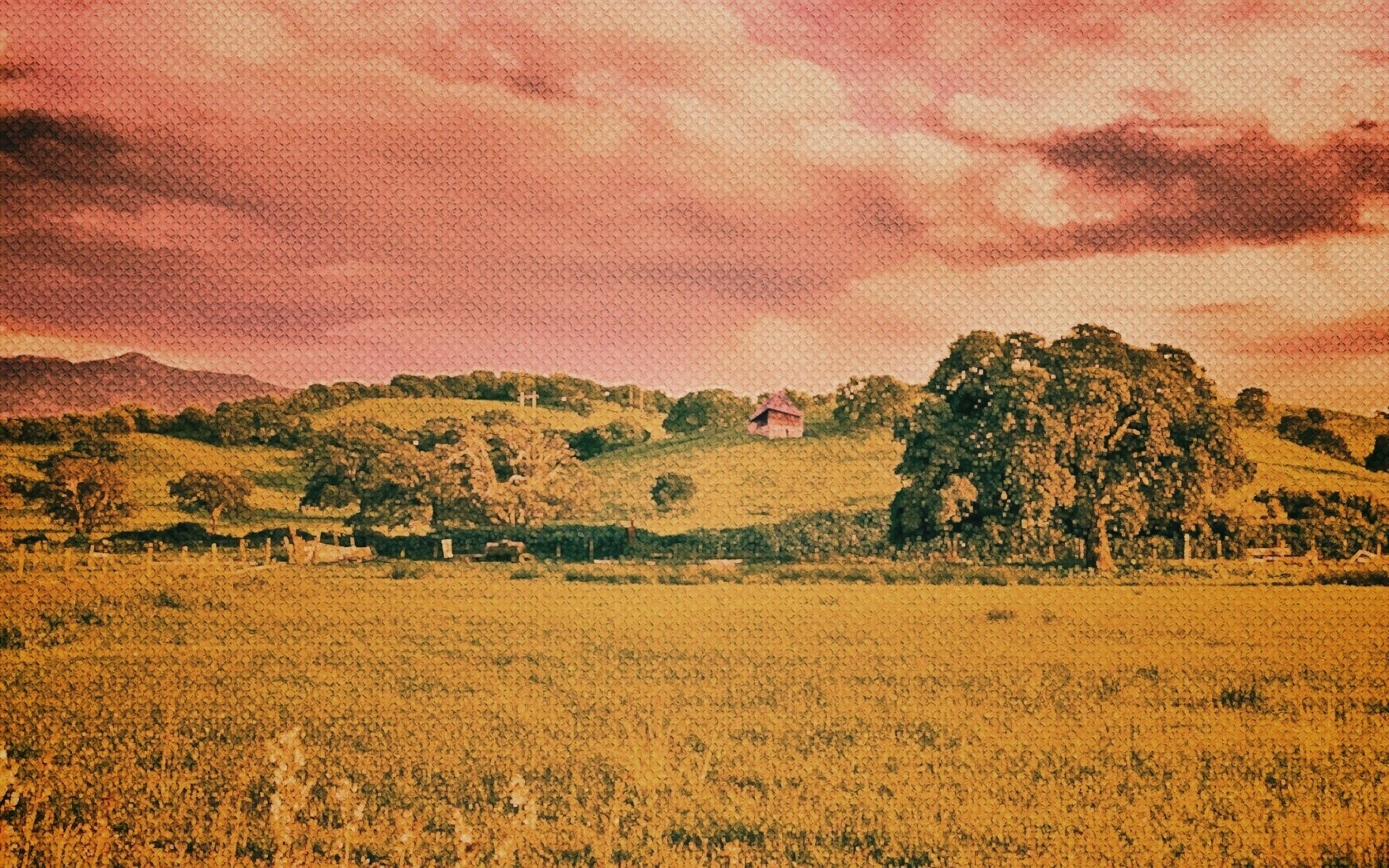 Домик на холмах обои