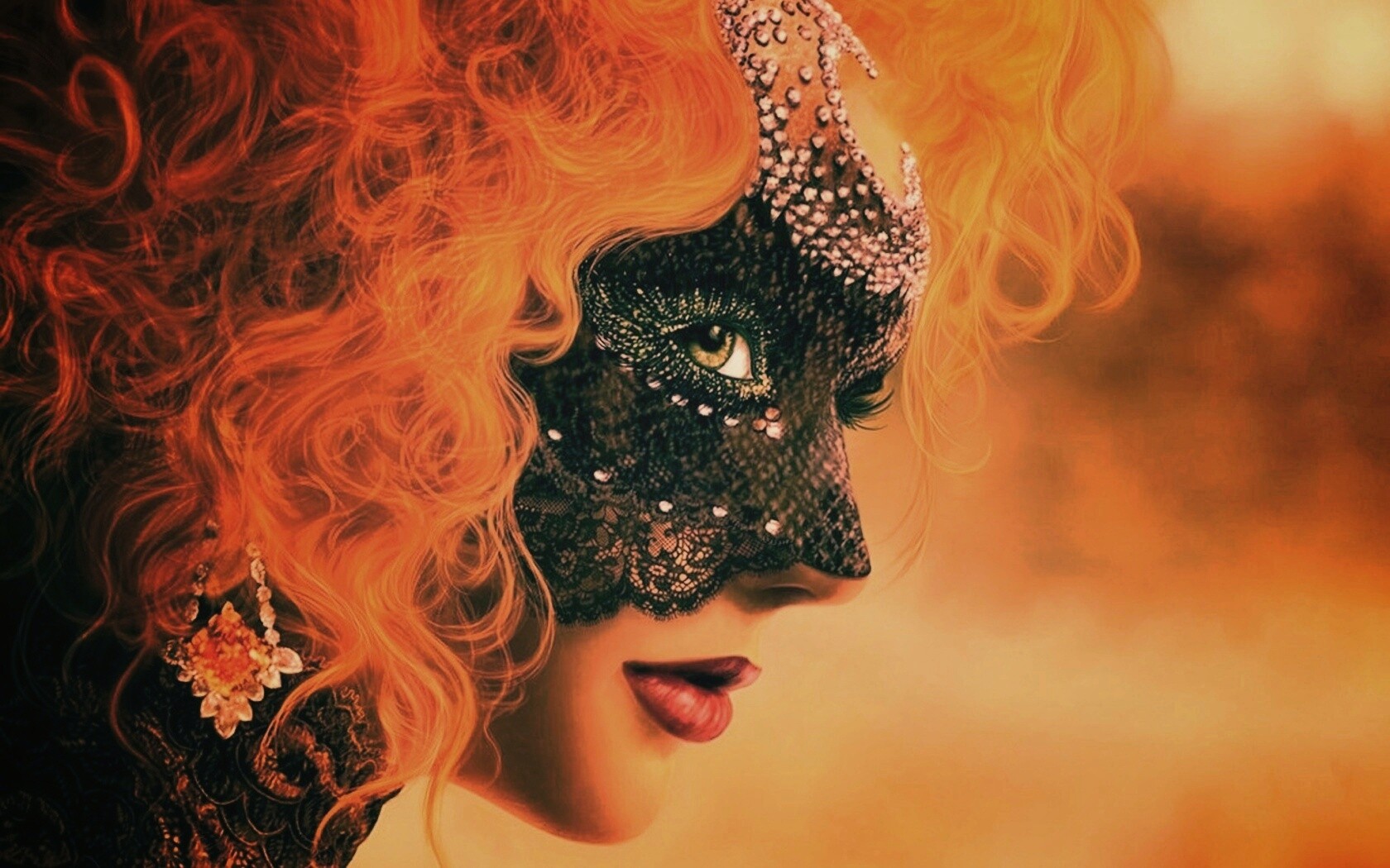 Девушка в карнавальной маске обои