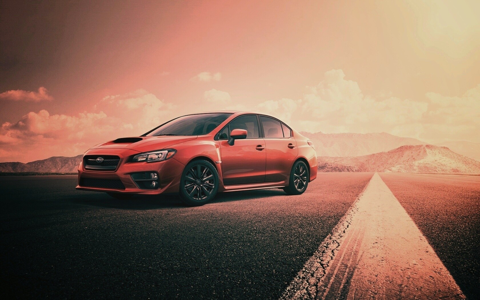 Subaru WRX на пустынной трассе обои