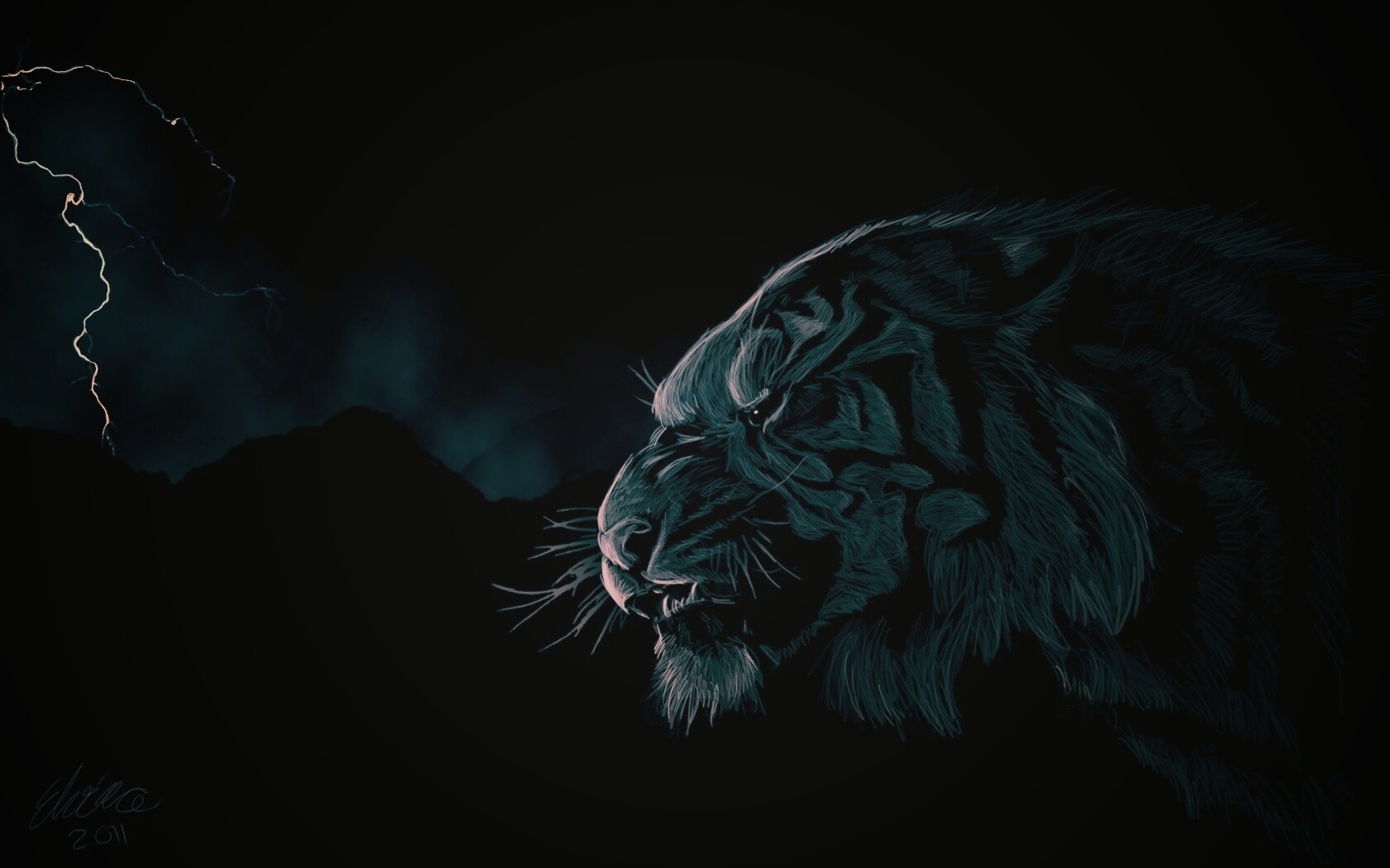 Рисунок грозного тигра обои