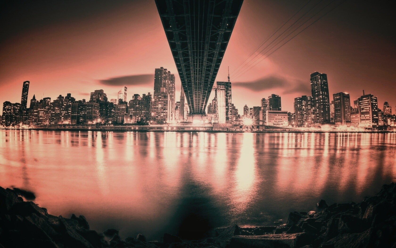 Вид на Остров Рузвельта из-под моста Квиснборо обои