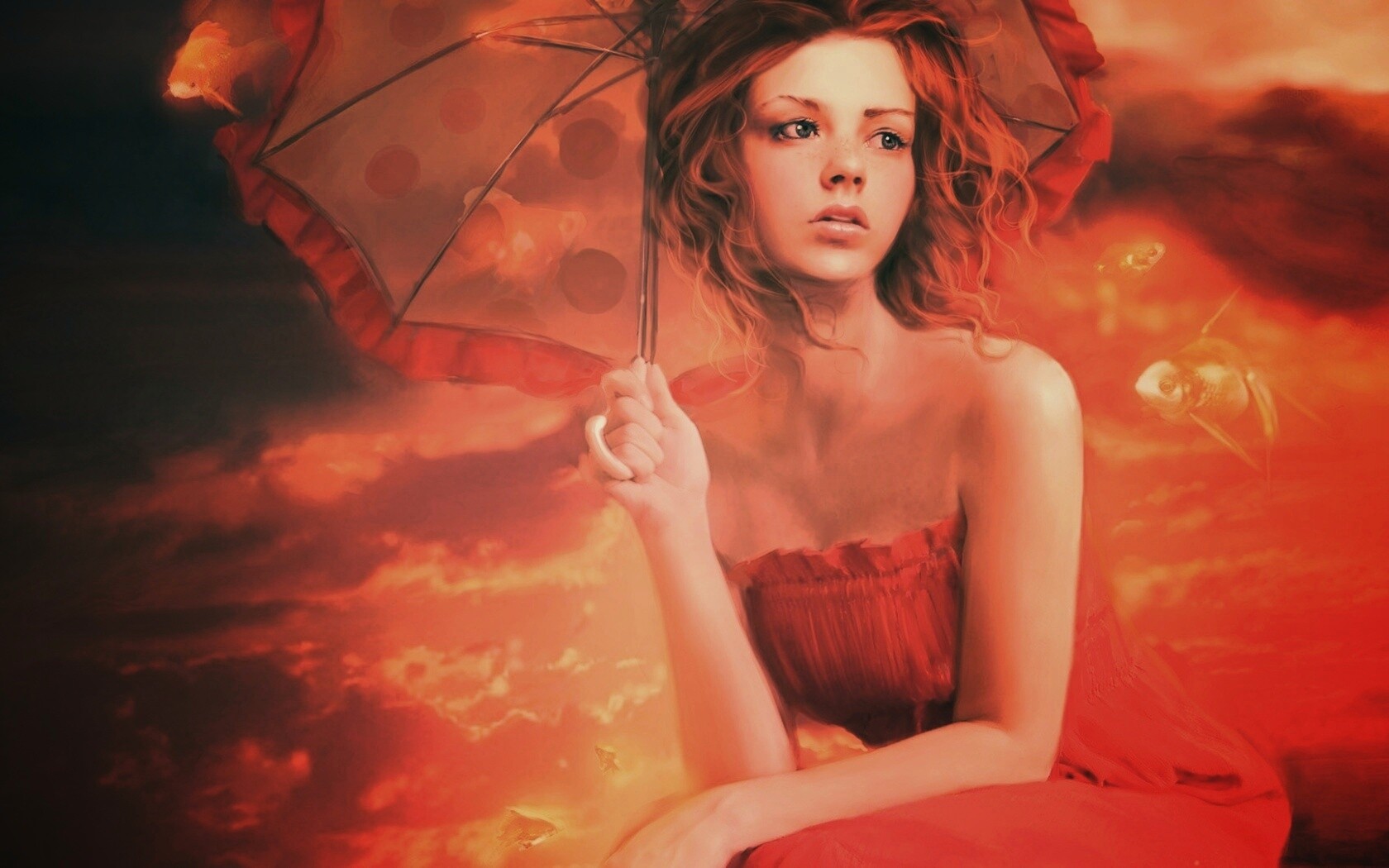Девушка с зонтиком обои