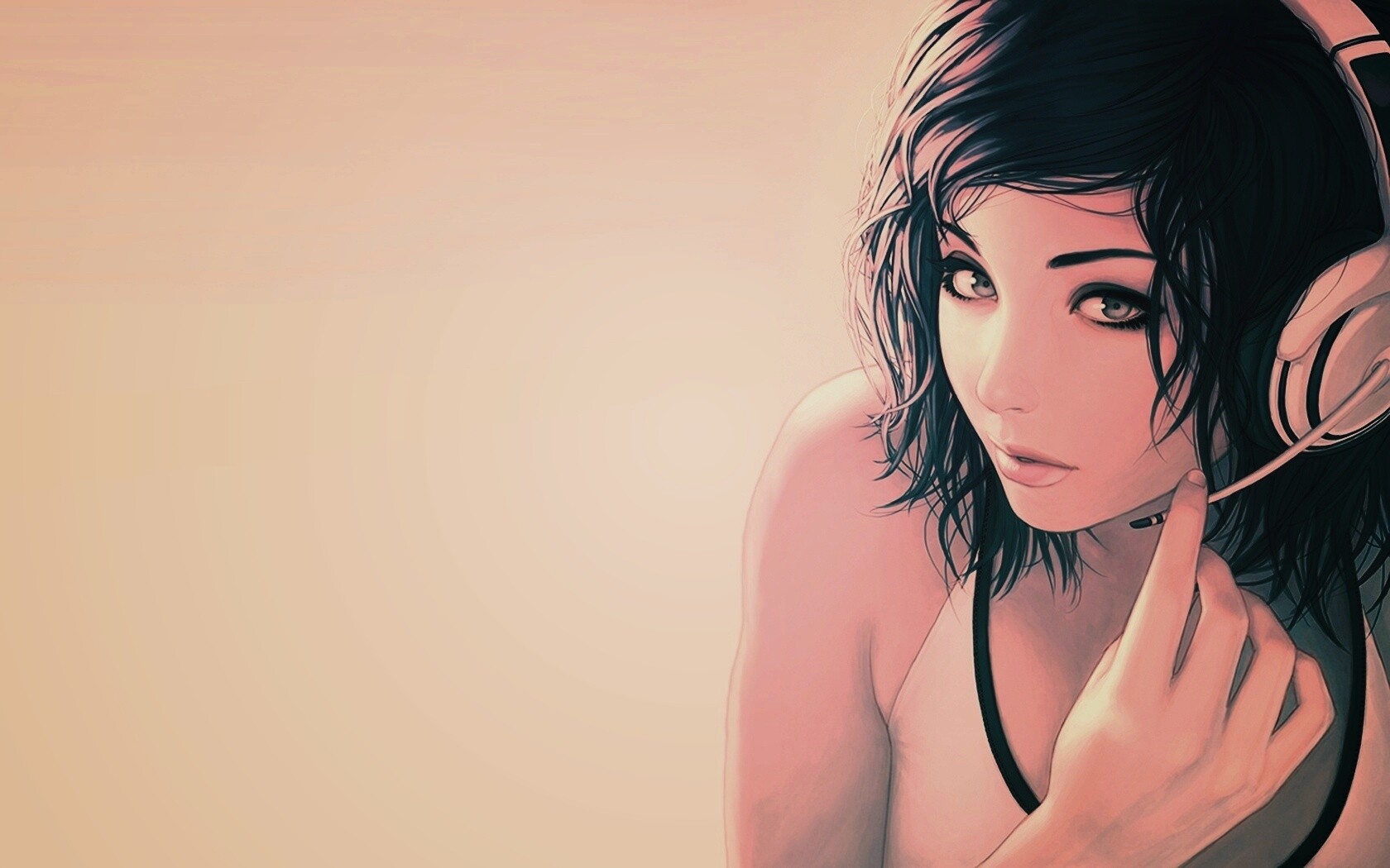 Сексуальная девушка в наушниках с микрофоном обои