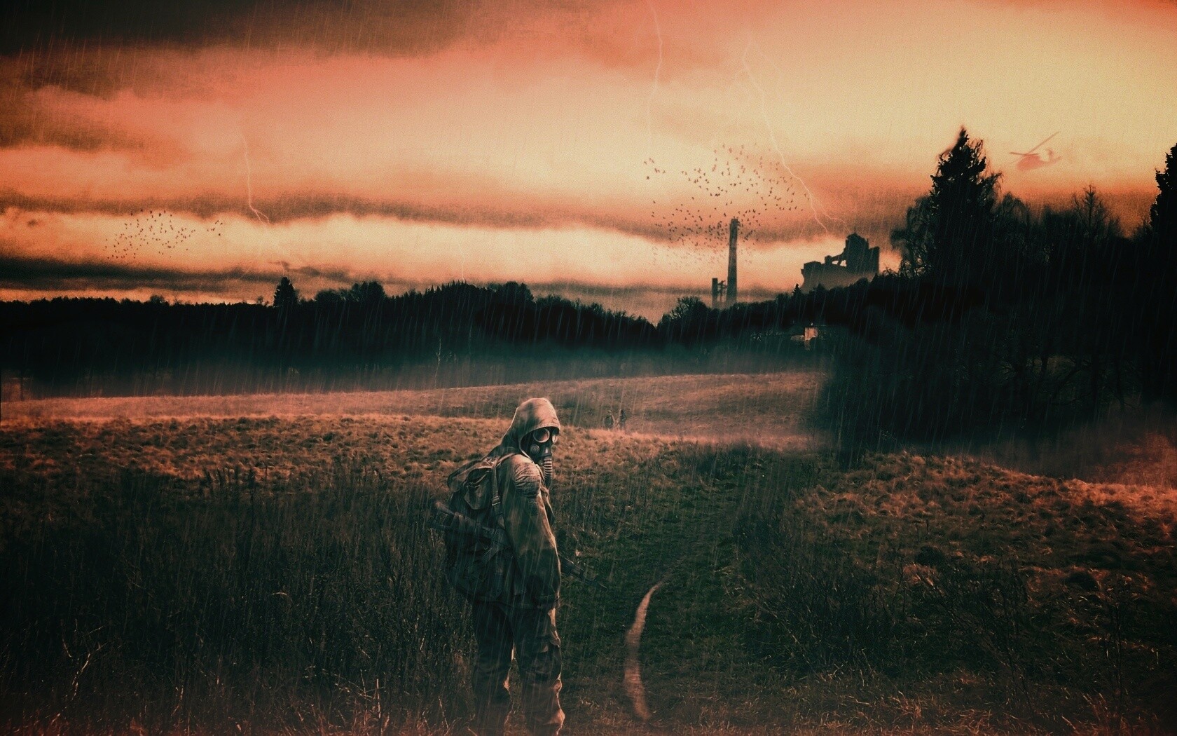 Сталкер под дождем обои