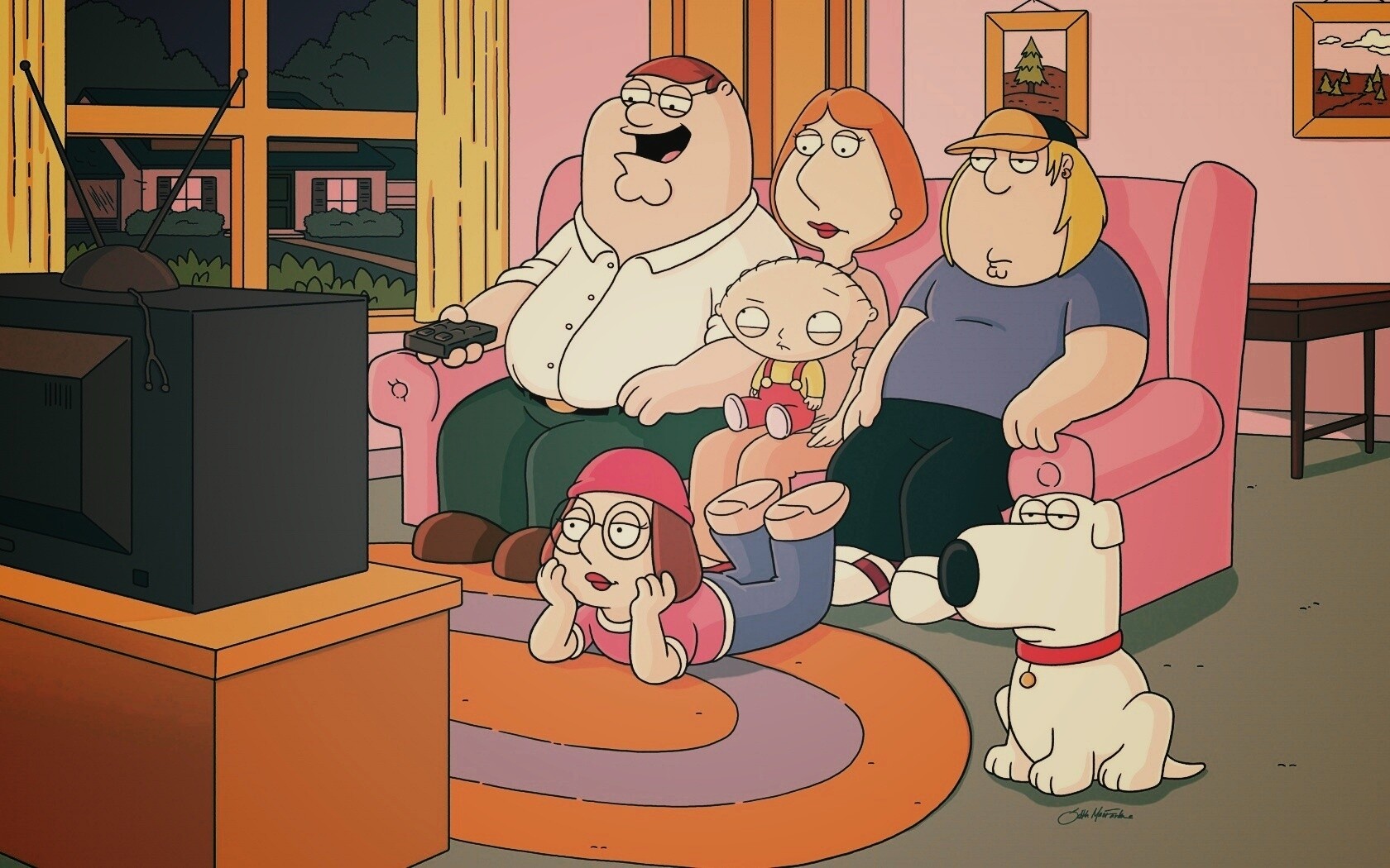 Гриффины всей семьей перед телевизором обои