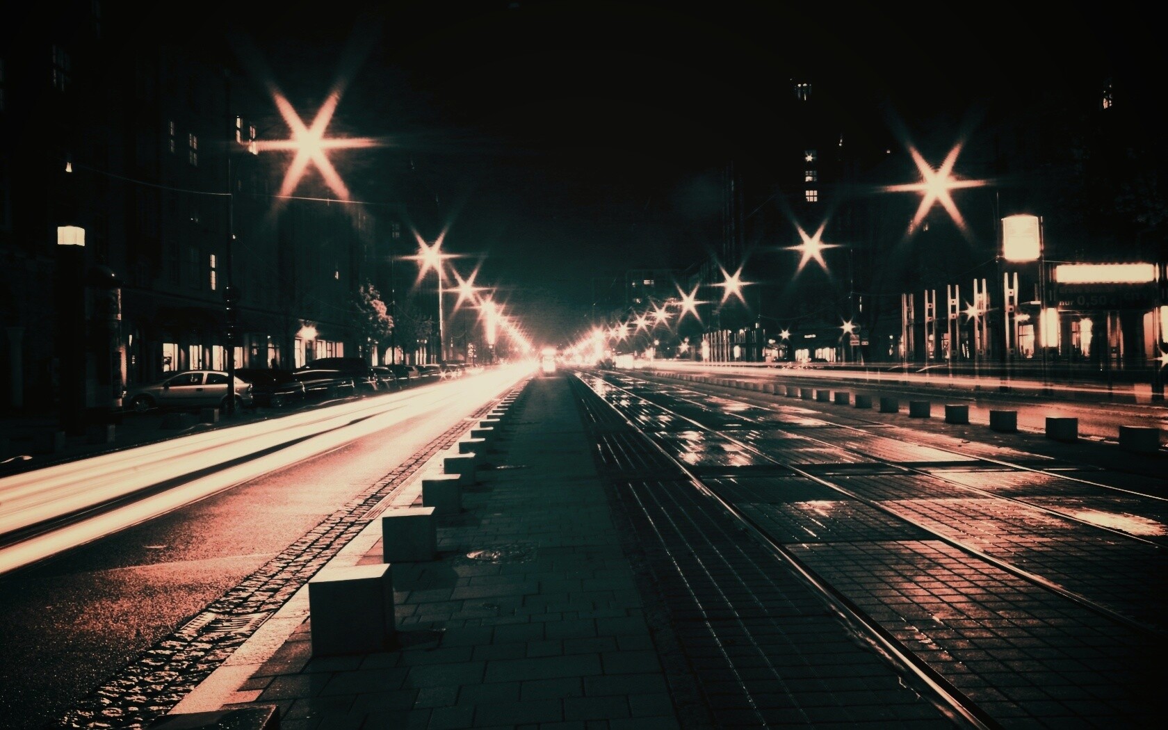 Мгновение на улице ночного города обои