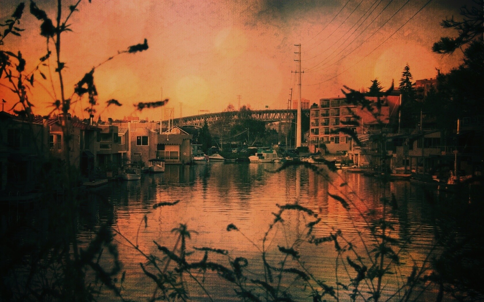 Городок на реке обои