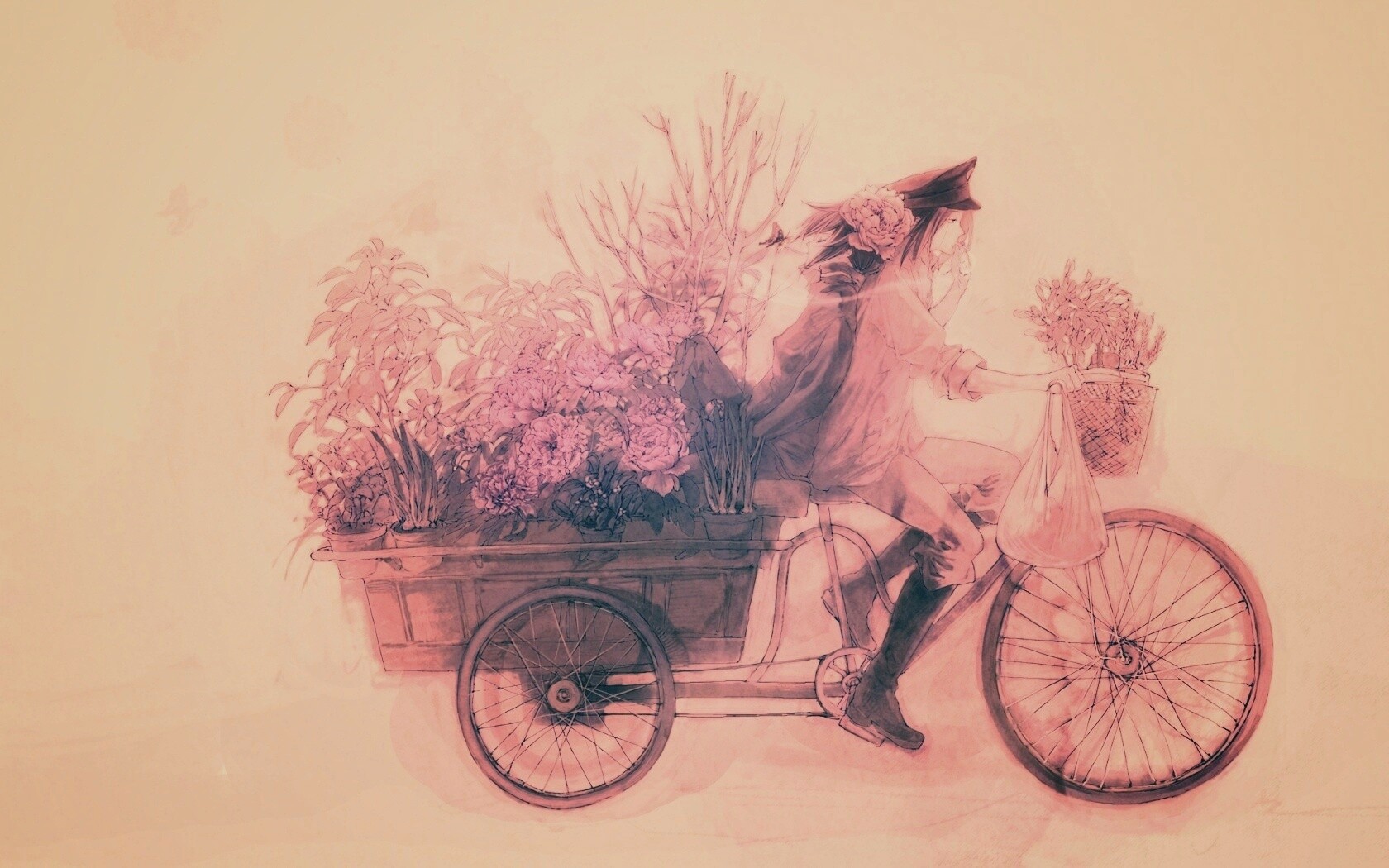 Развозчик цветов в пастельных тонах обои