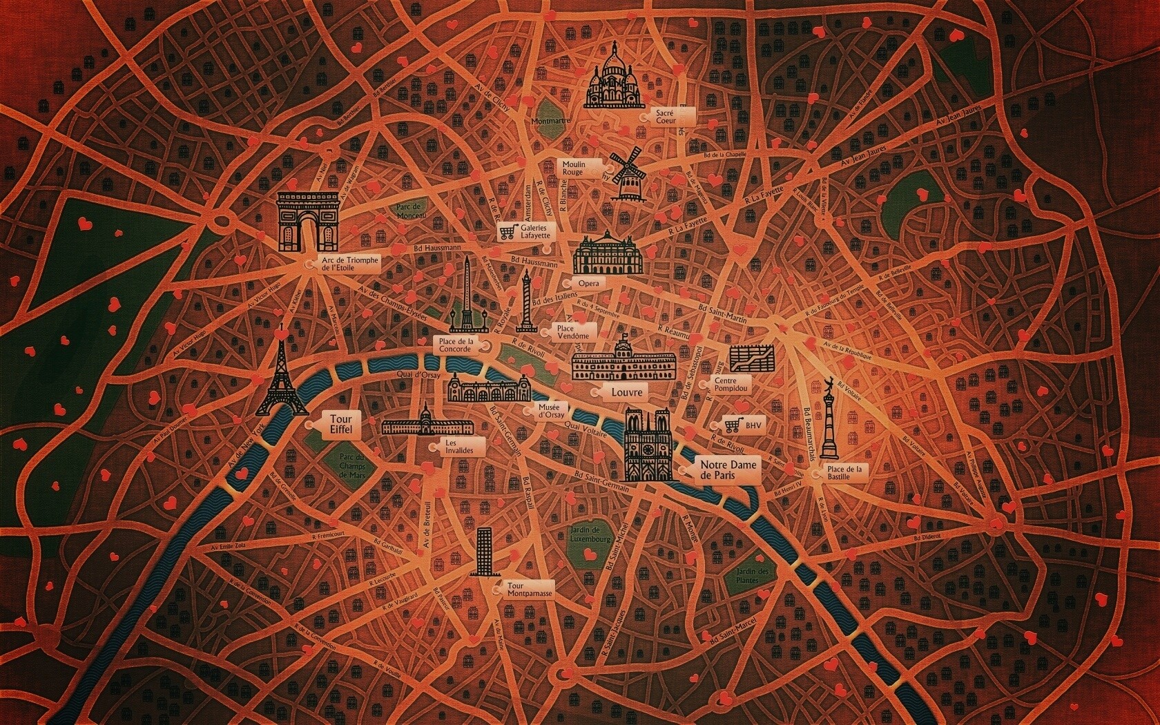 Карта Парижа обои