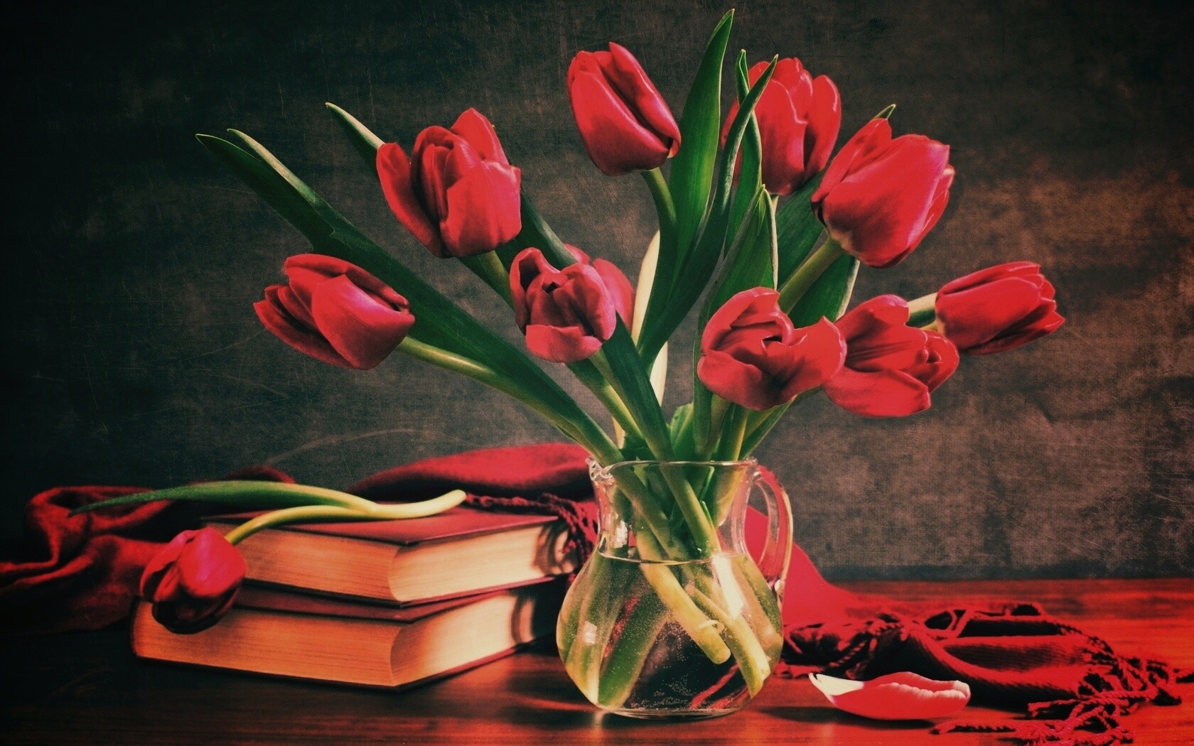 Букет красных тюльпанов обои