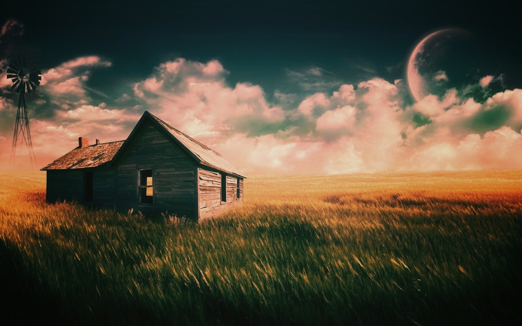 Домик в поле обои
