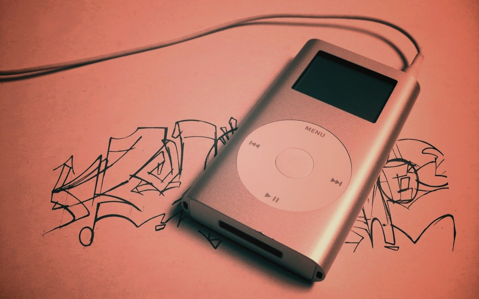 iPod на лиске с граффити обои