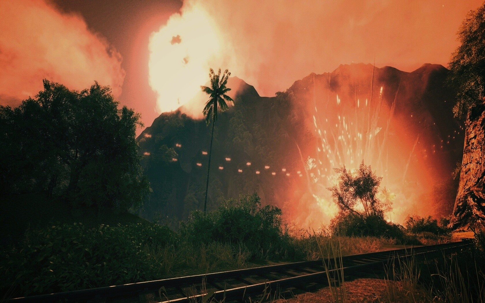 Взрыв в кустах обои