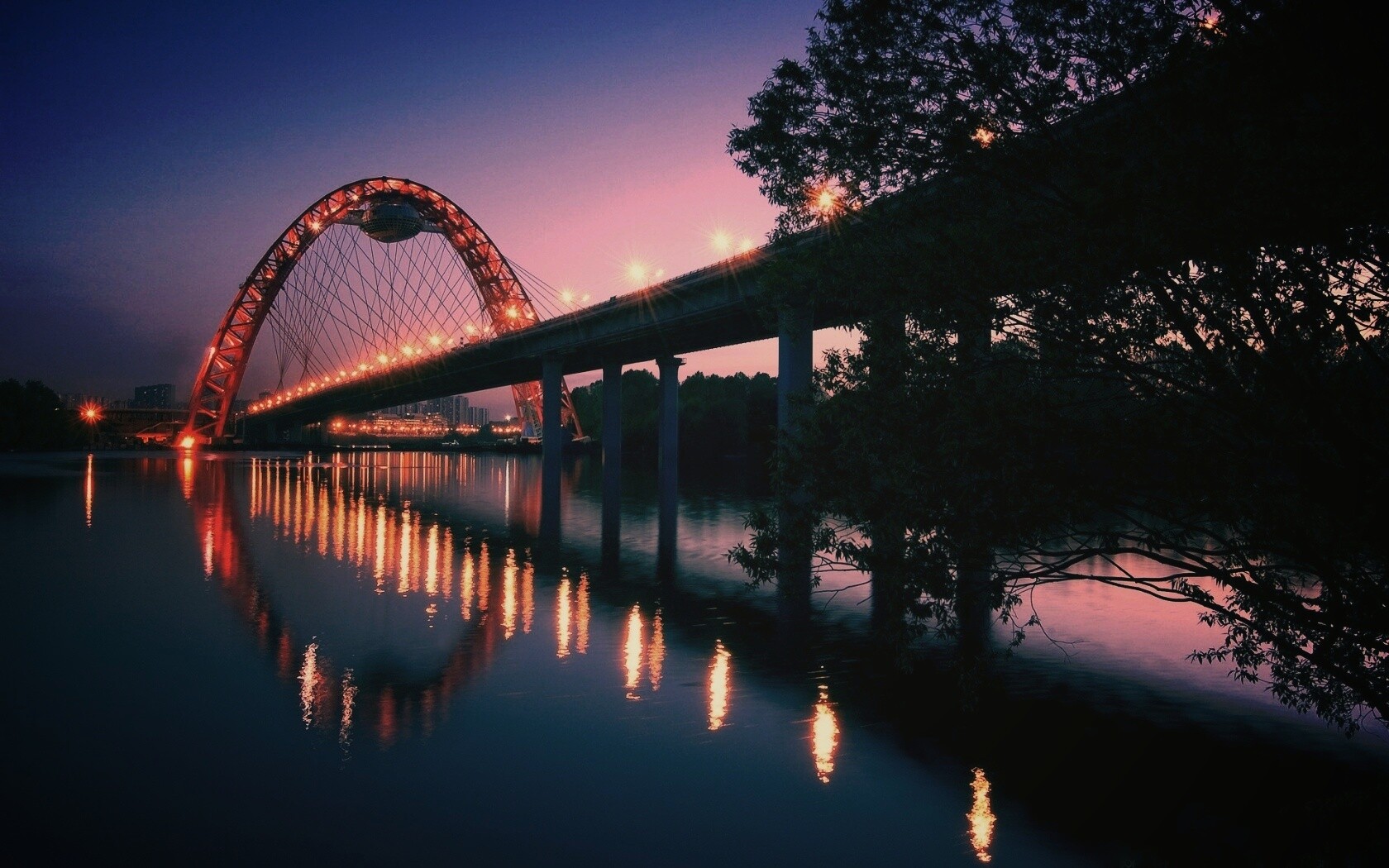 Мост в сумерках обои