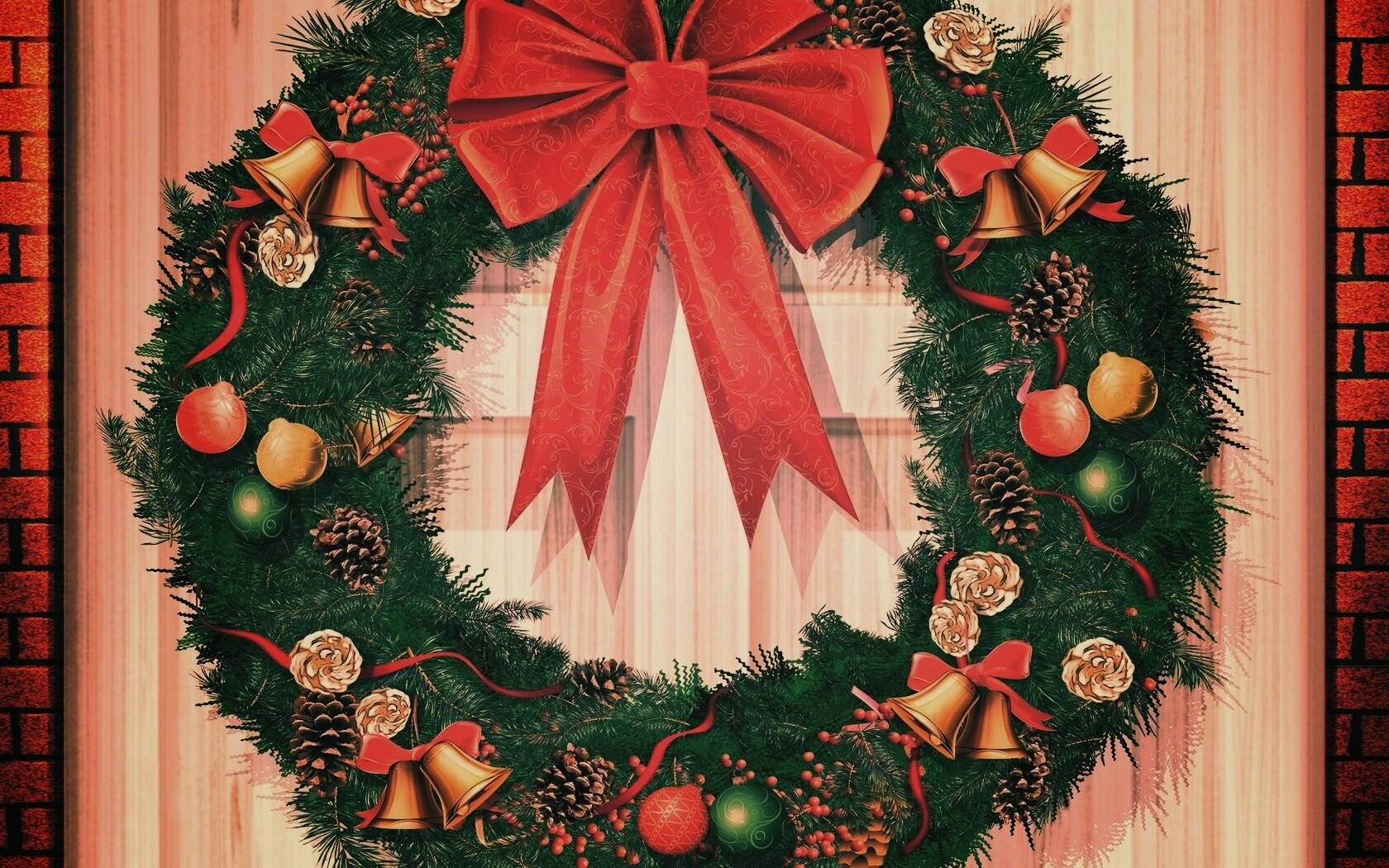 Новогодний венок на двери обои