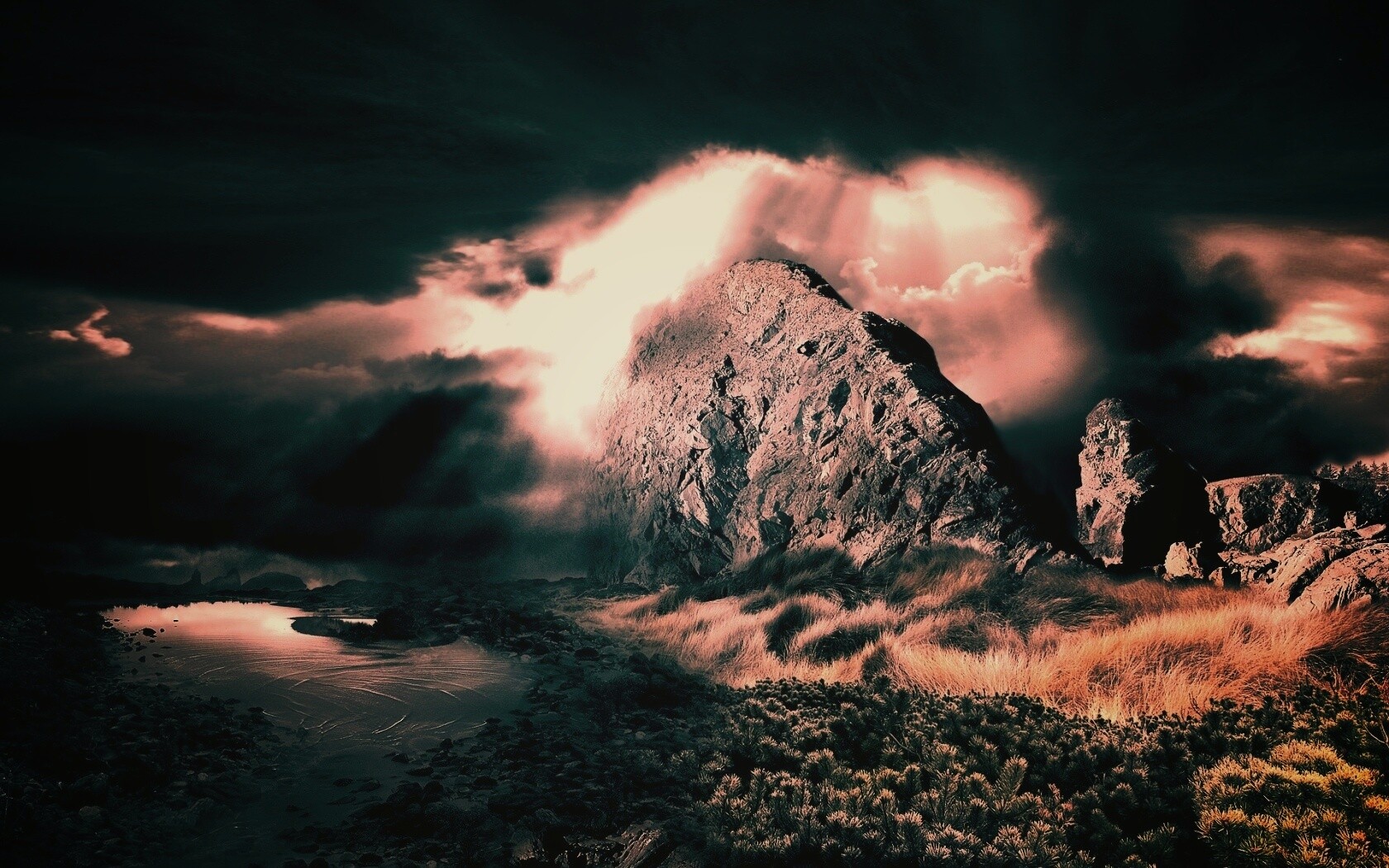 Темные скалы обои