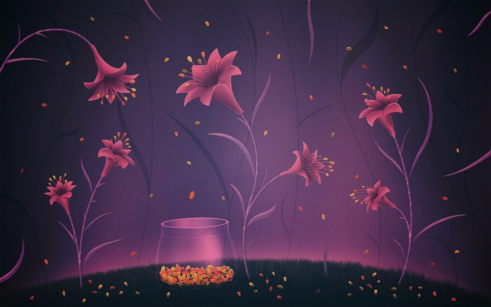 Волшебные цветы и конфетки обои