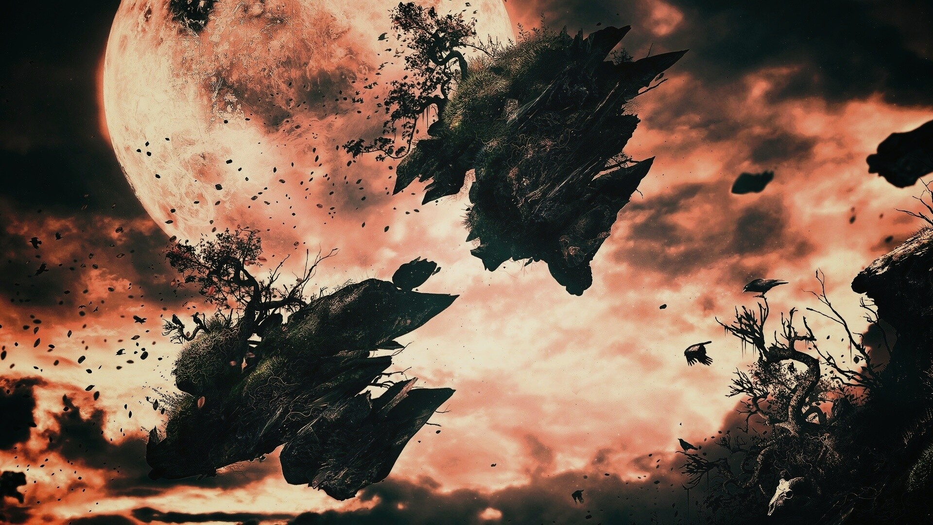 Летящие куски земли обои