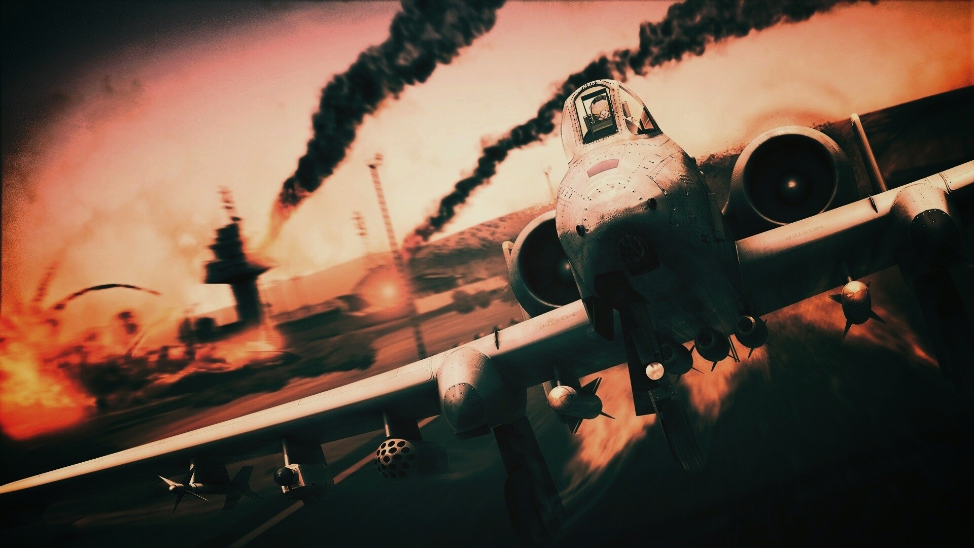 Самолет взлетает с атакованного аэродрома обои