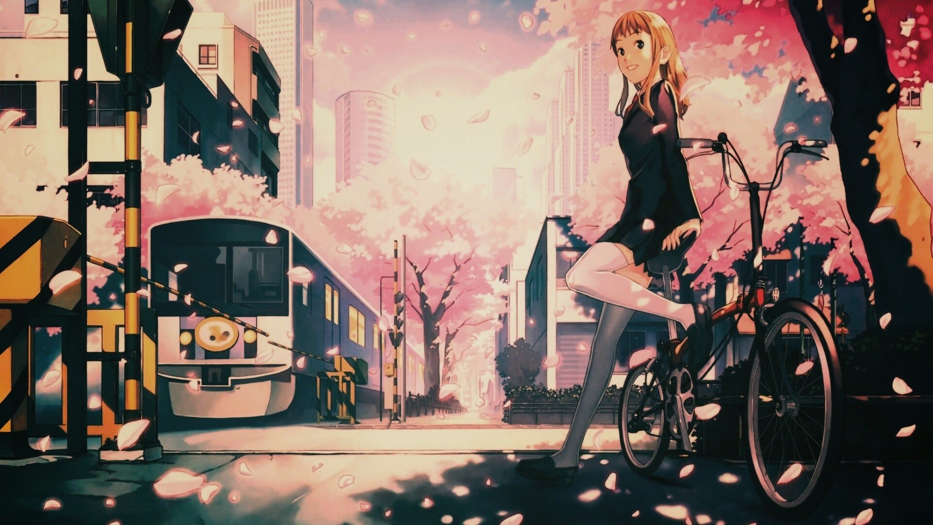 Японская школьница на велосипеде обои