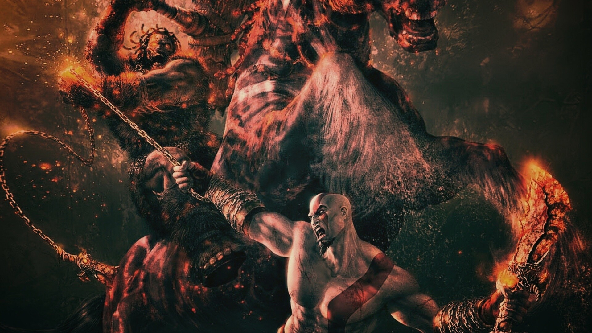 Кратос против огненного всадника обои