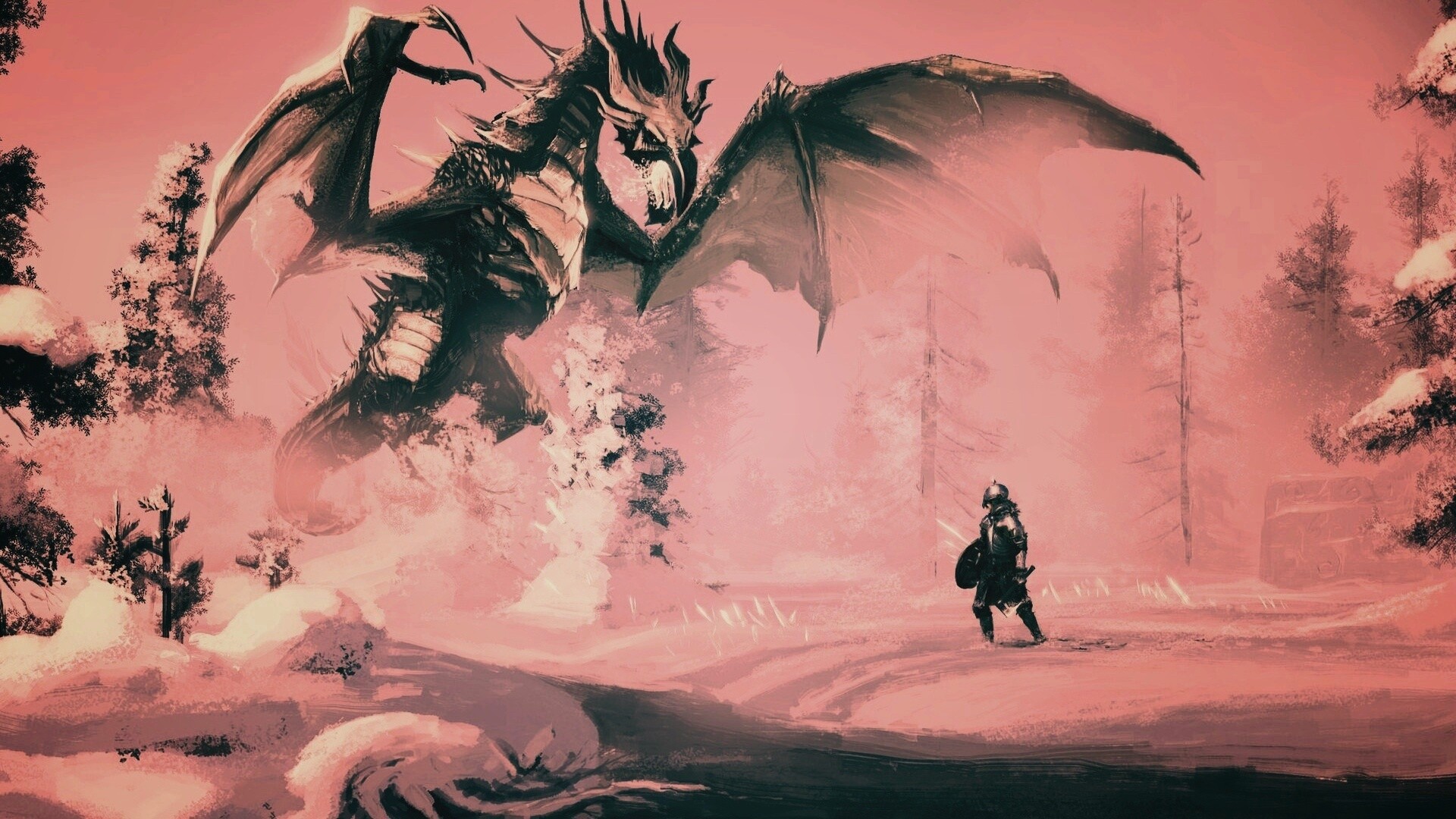 Скайрим: битва с ледяным драконом обои