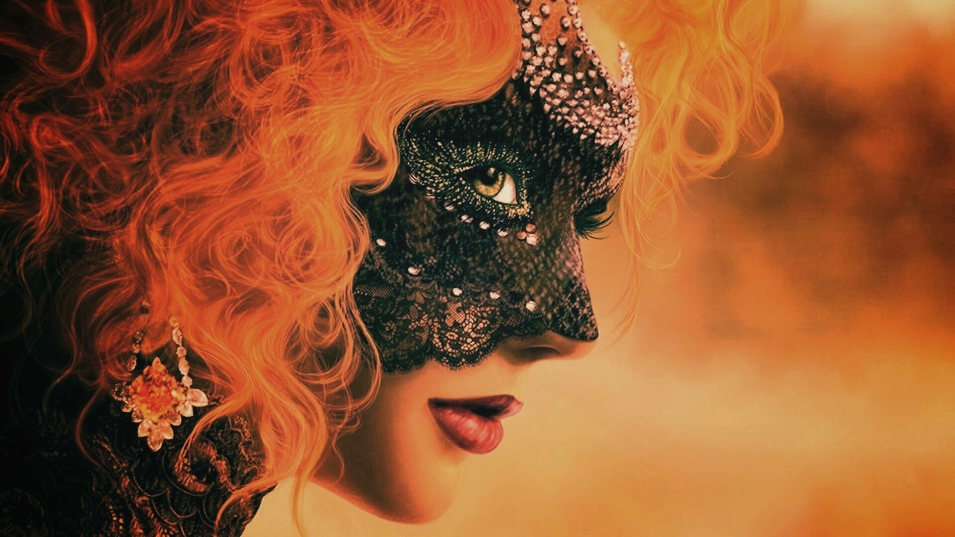 Девушка в карнавальной маске обои