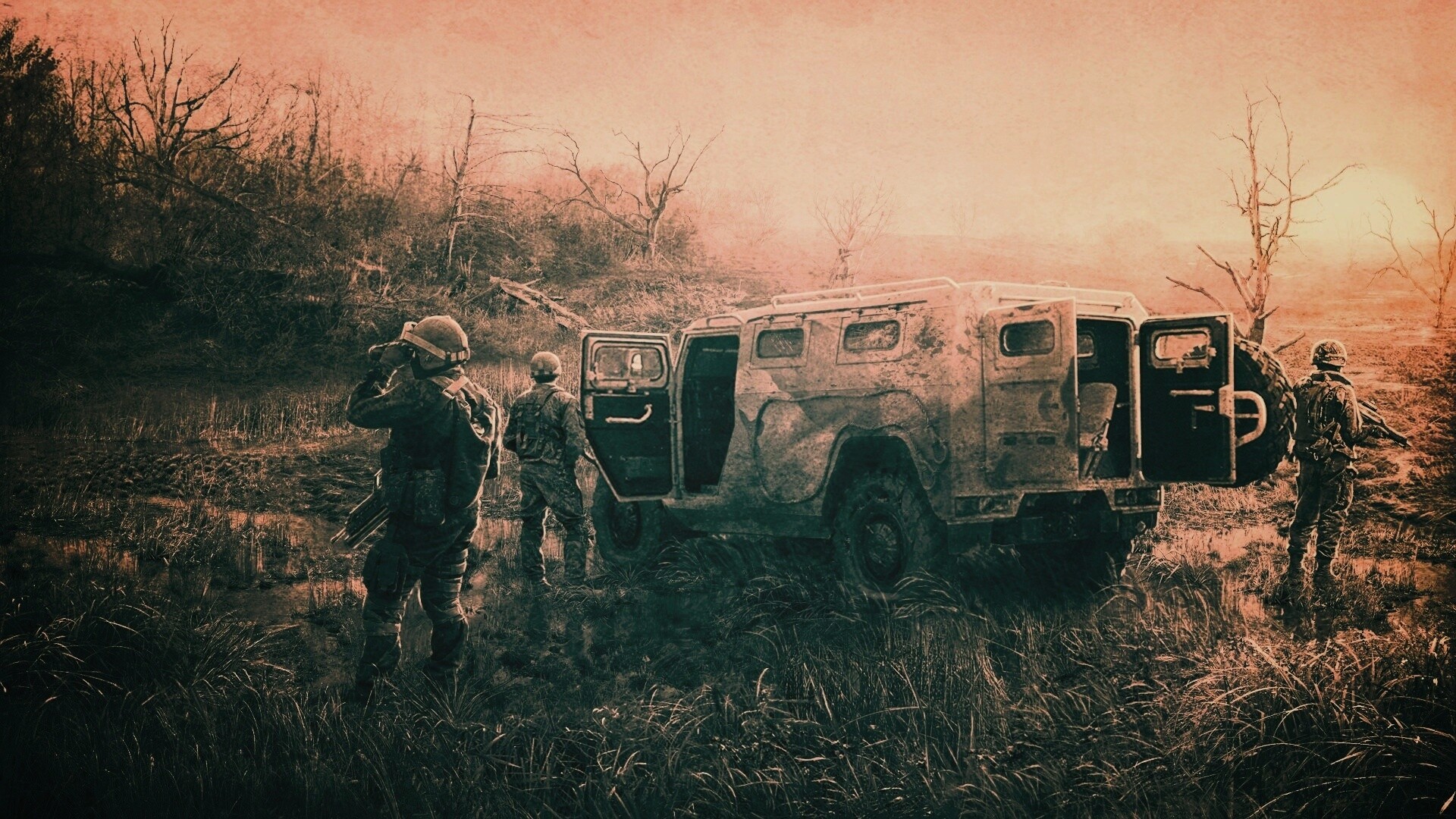Солдаты из сталкера на болоте обои