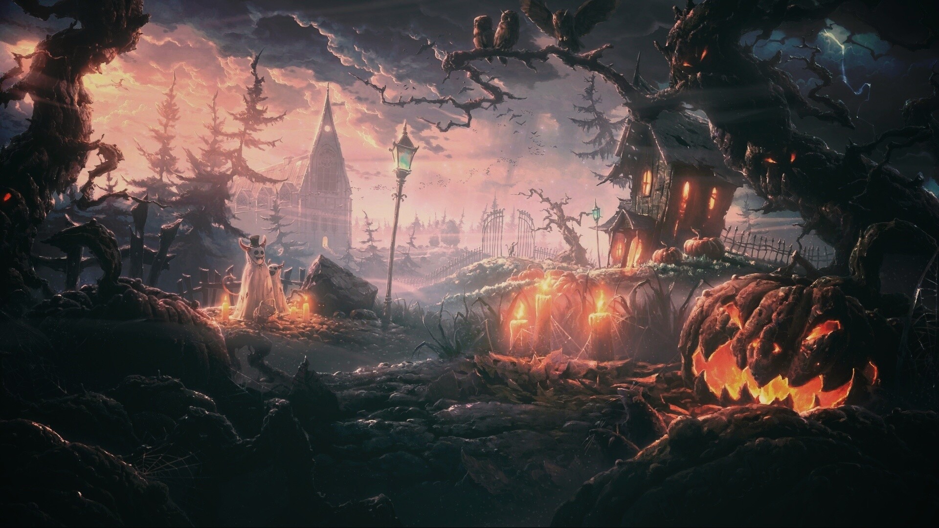 Страшный хэллоувинский пейзаж обои