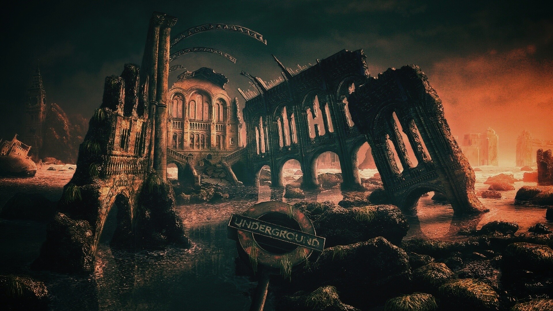 Затопленные руины обои