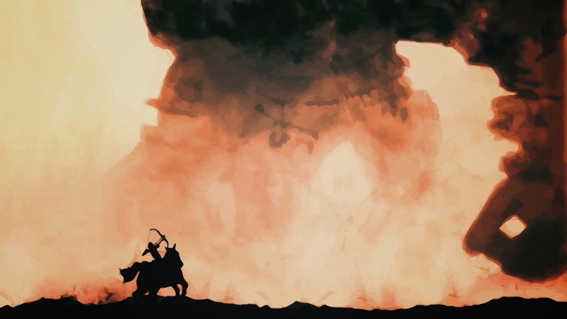 Всадник и огромный голем обои