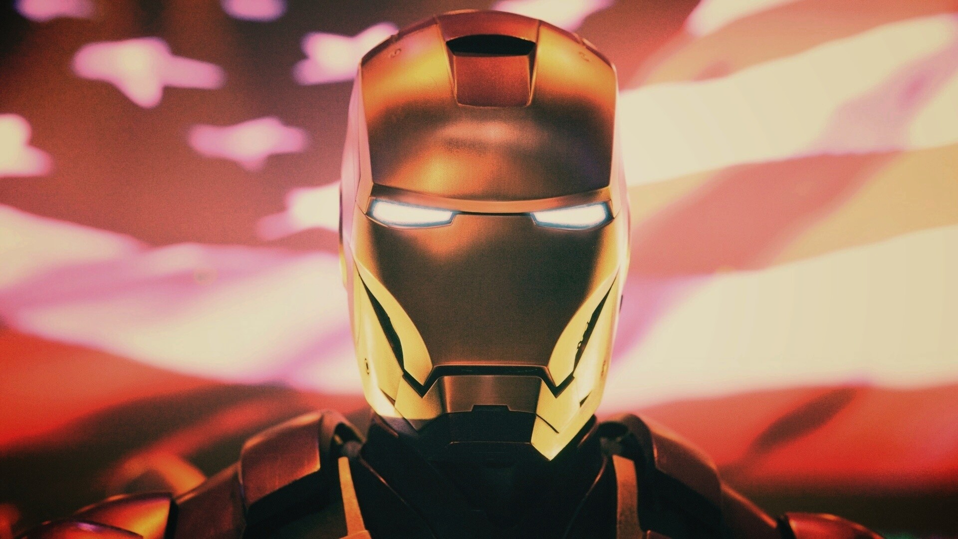 Железный человек на фоне американского флага обои