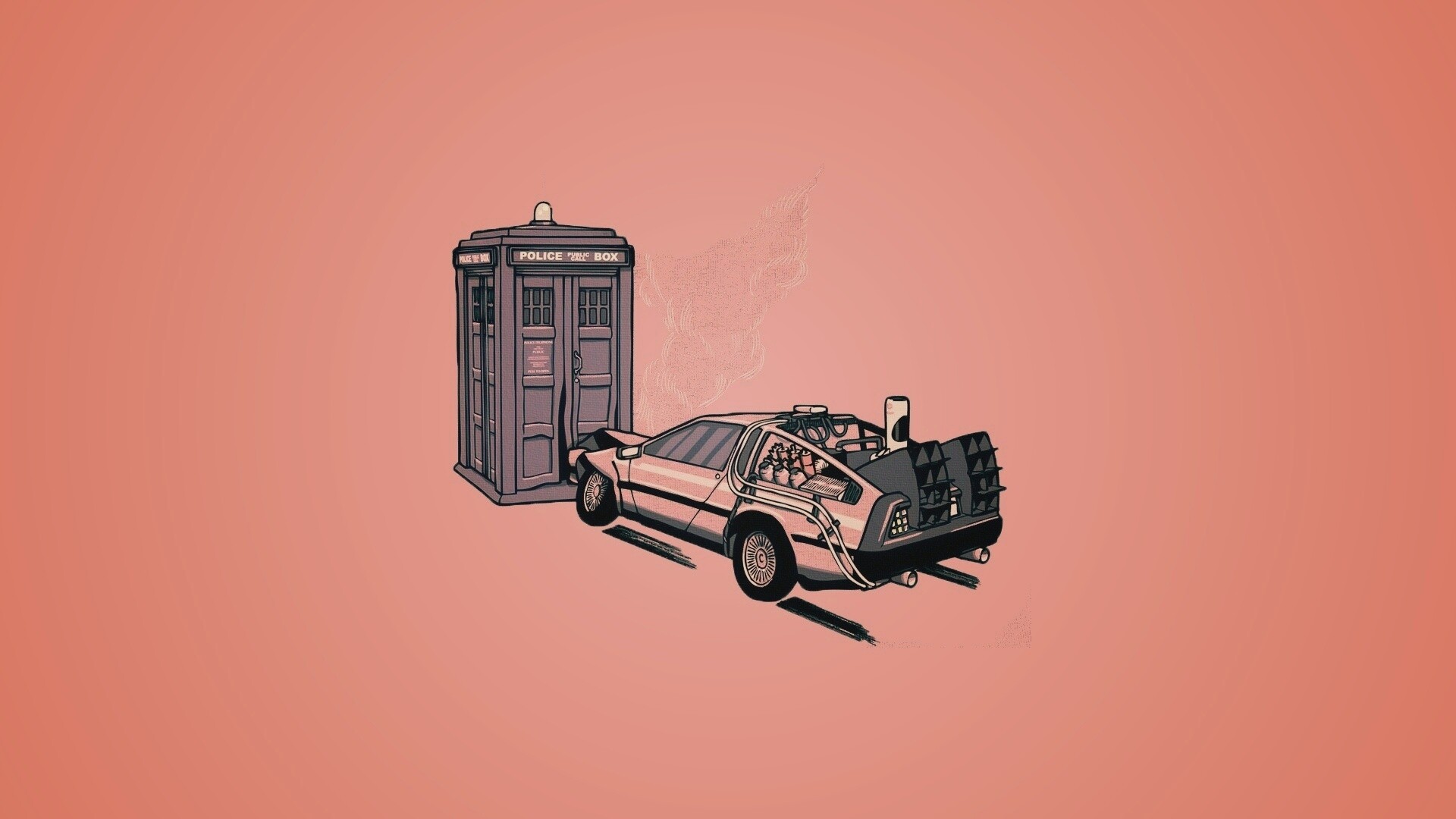Что будет если ДеЛореан врежется в Тардис? обои
