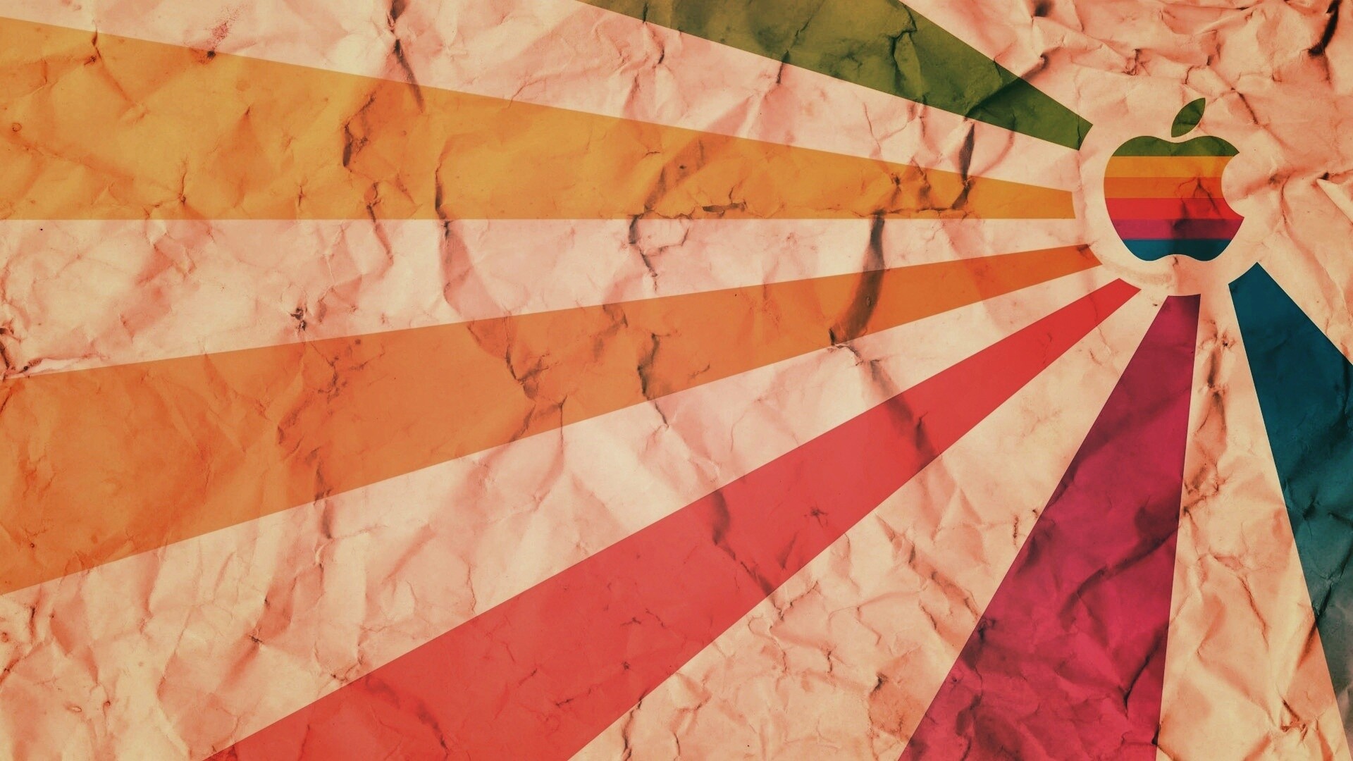 Радужный логотип Apple на мятой бумаге обои