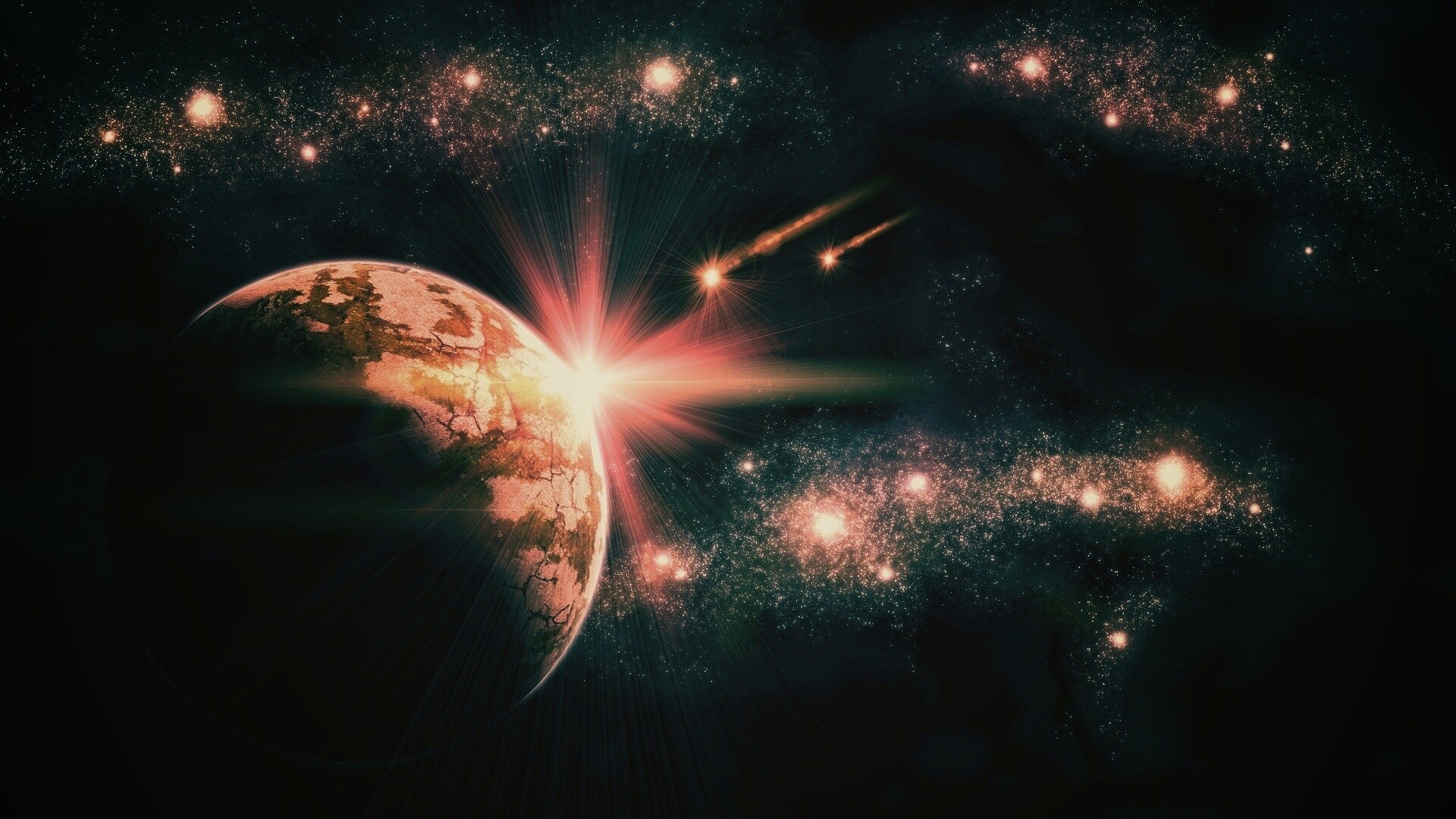 Кометы пролетают вблизи планеты обои