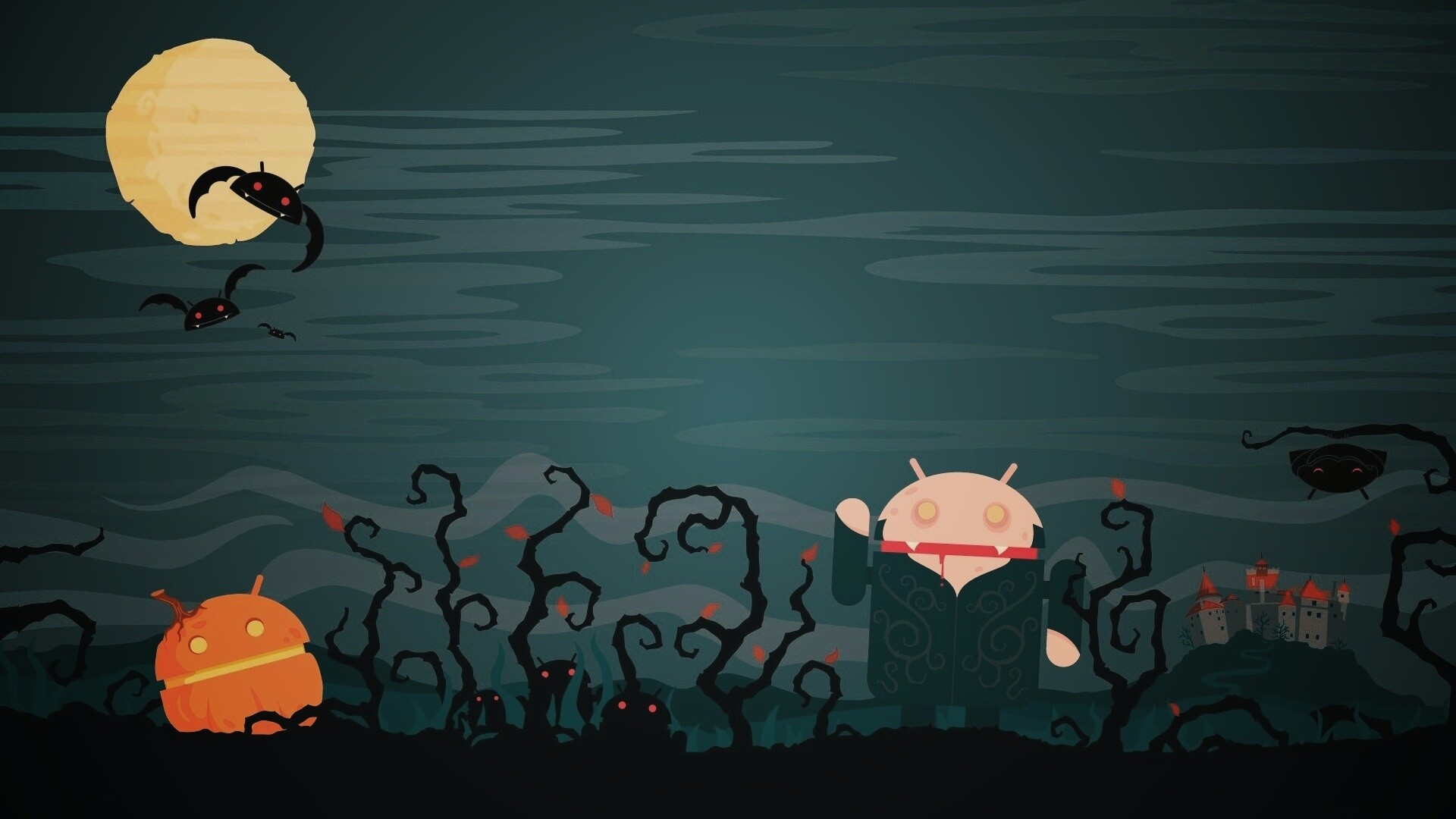 Хэллоуин в стиле Google Android обои
