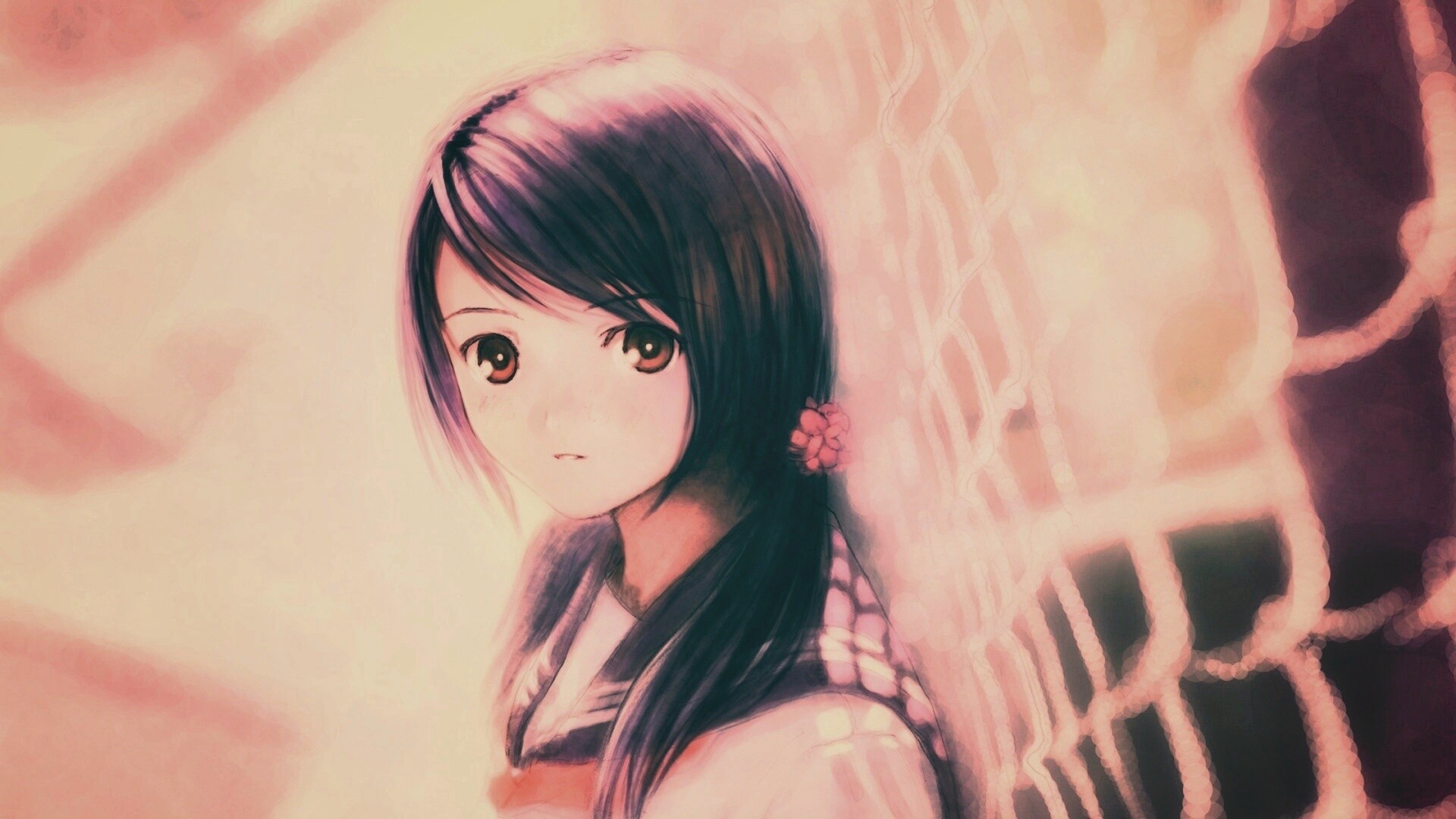 Девочка у сетчатого забора обои