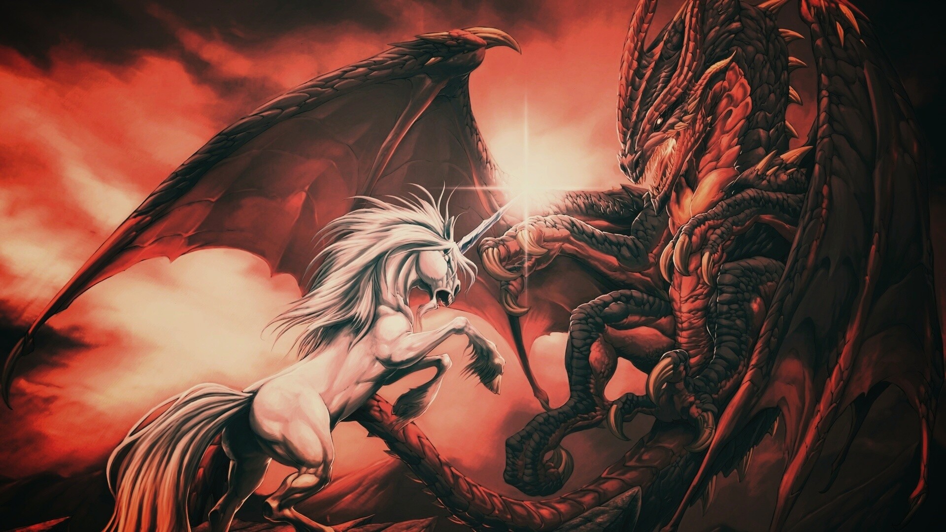 Дракон и единорог обои