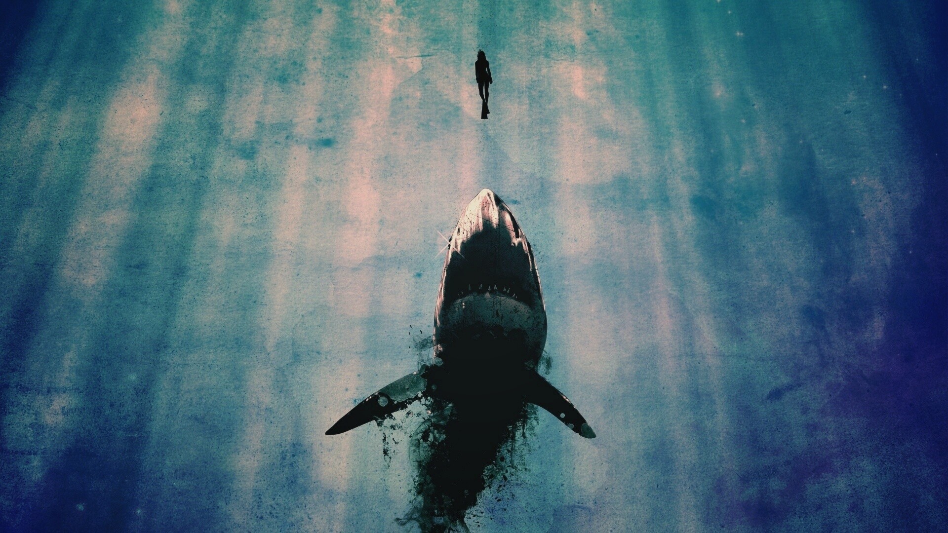 Акула гонится за человеком обои