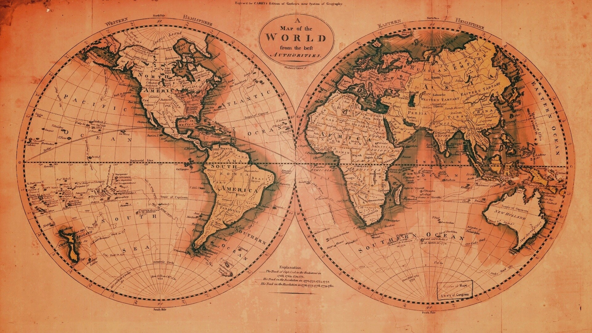 Старинная карта мира обои