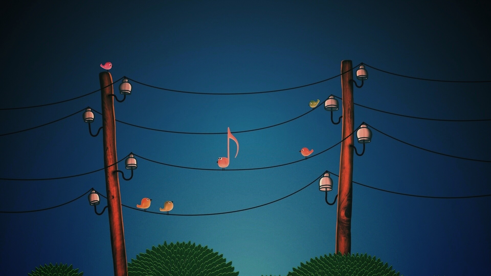 Нотка и птички на проводах обои