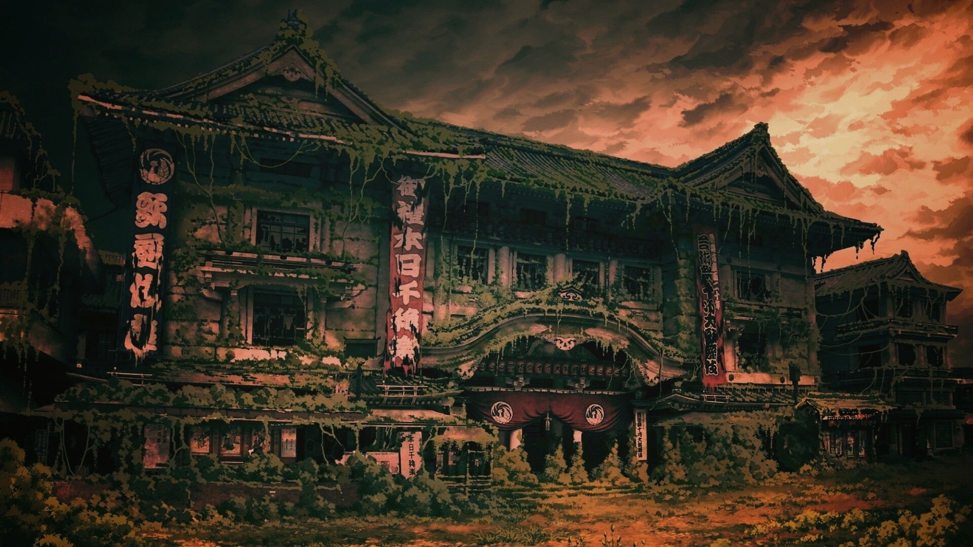 Заброшенное японское здание обои